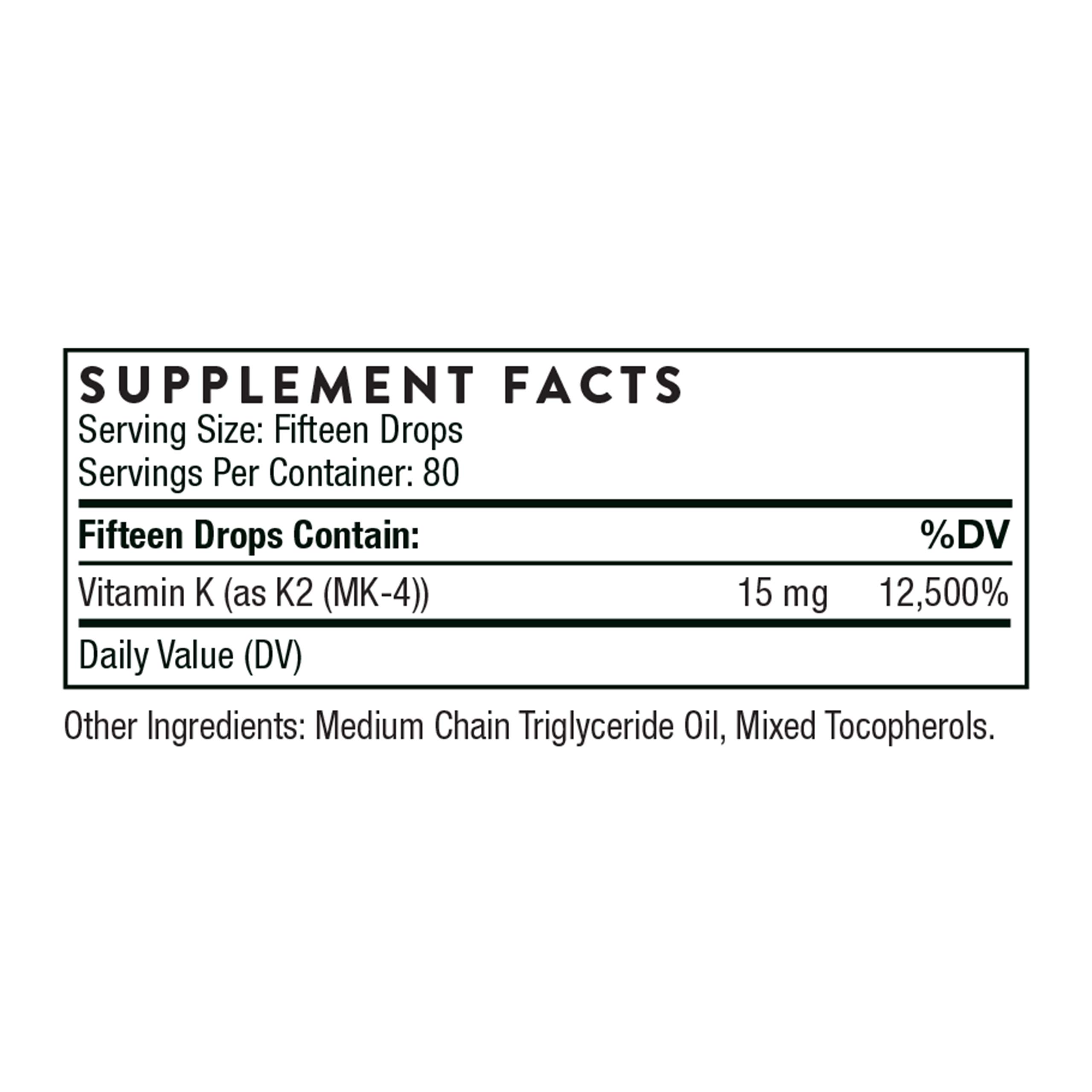 Foto 2 | Suplemento Líquido De Vitamina K2 De Thorne, 30 Ml (1 Mg/gota), Heart Bone - Venta Internacional.