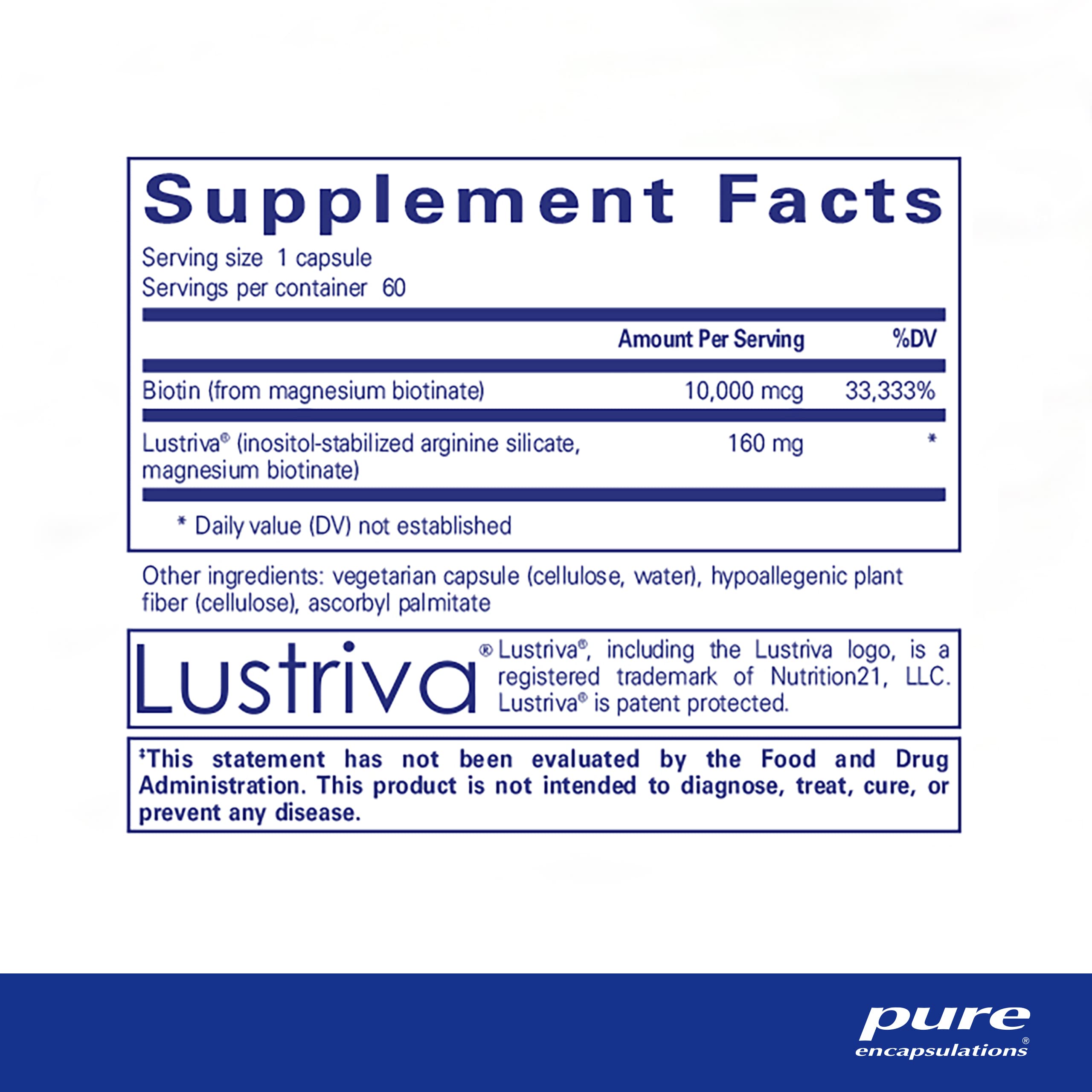 Foto 3 pulgar | Suplemento Pure Encapsulations, Complejo De Biotina Para Cabello Y Piel, 60 Cápsulas - Venta Internacional.