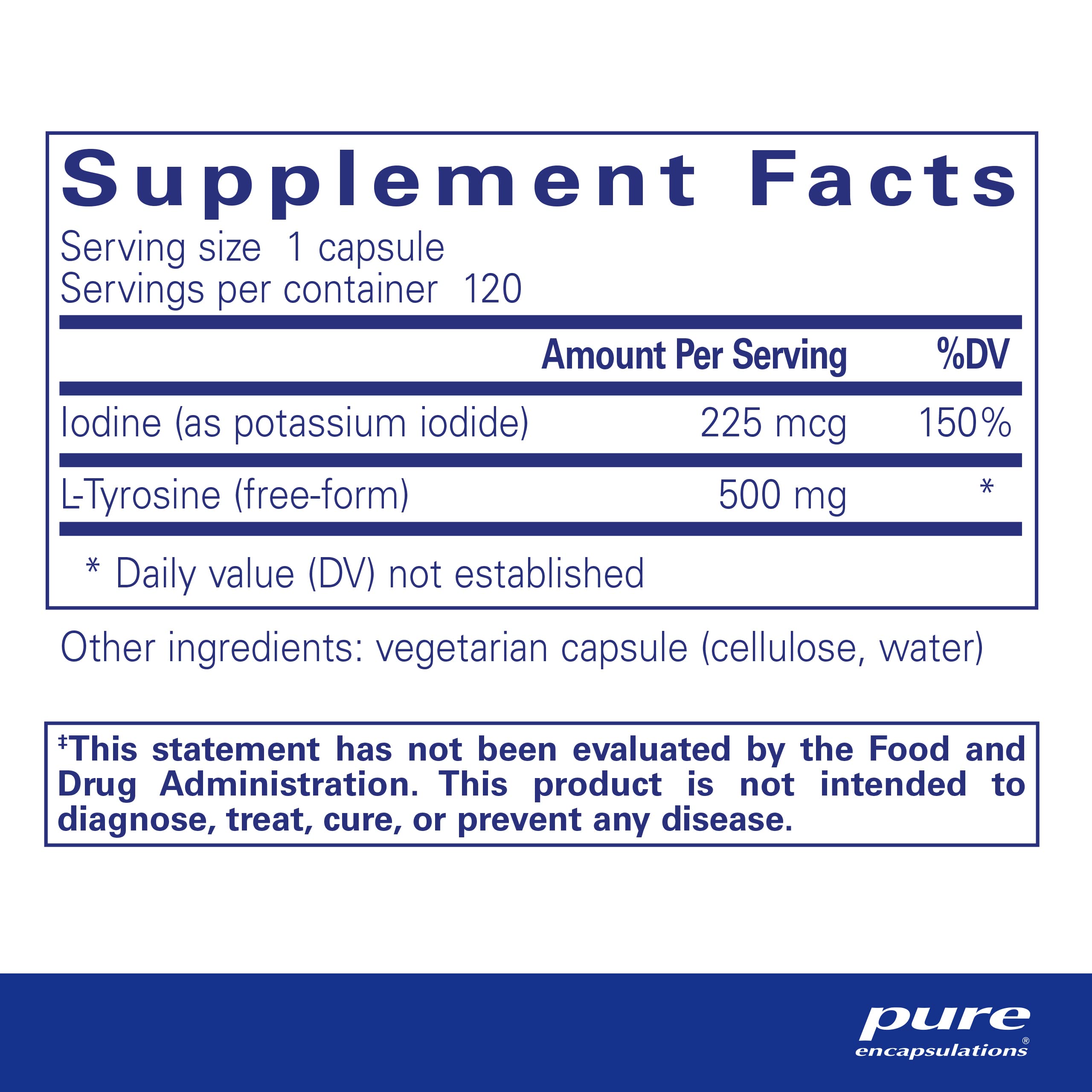 Foto 3 pulgar | Suplemento Pure Encapsulations, Yodo Y Tirosina, 120 Cápsulas - Venta Internacional.