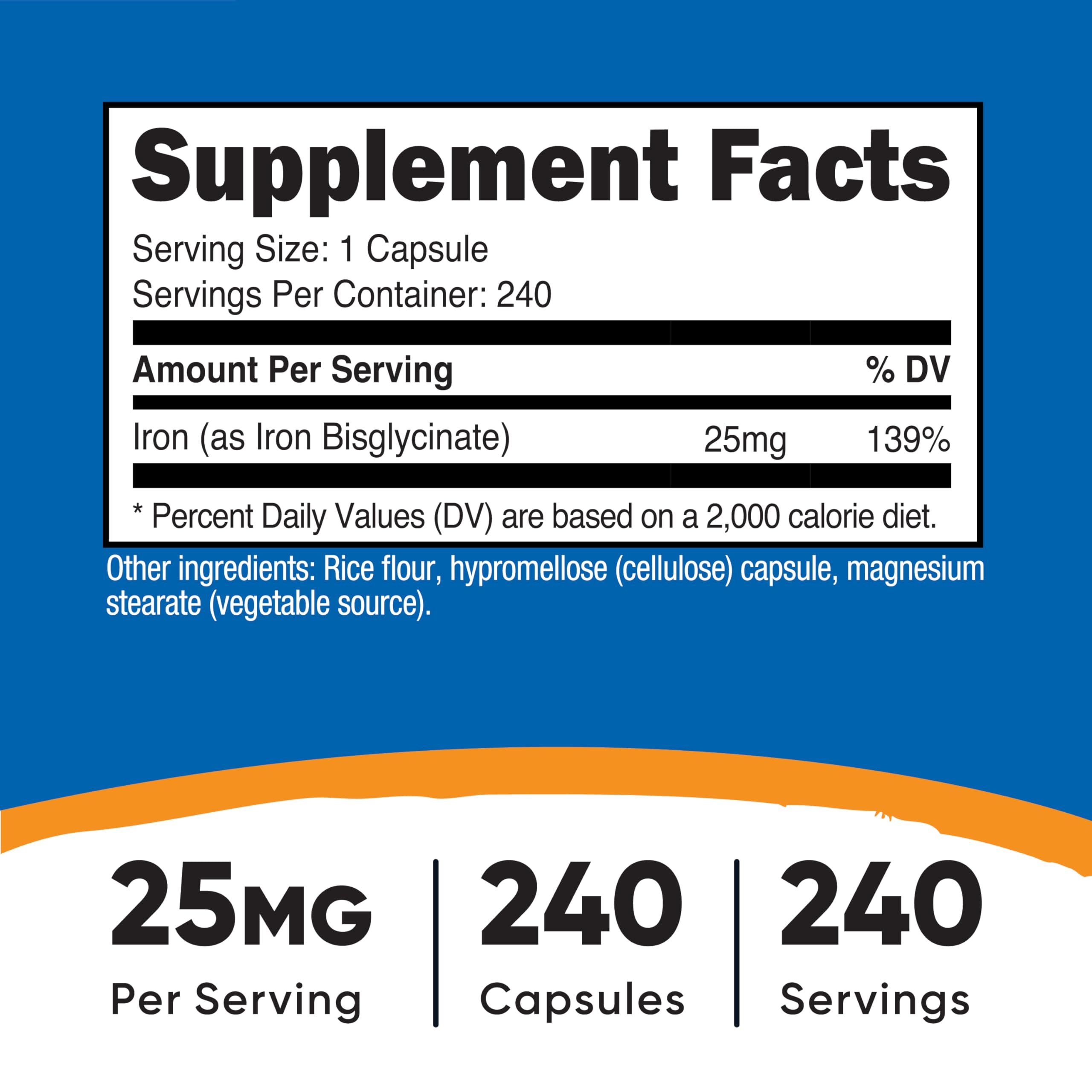 Foto 3 pulgar | Suplemento De Hierro Nutricost Bisglicinato De Hierro 25 Mg 240 Cápsulas - Venta Internacional.