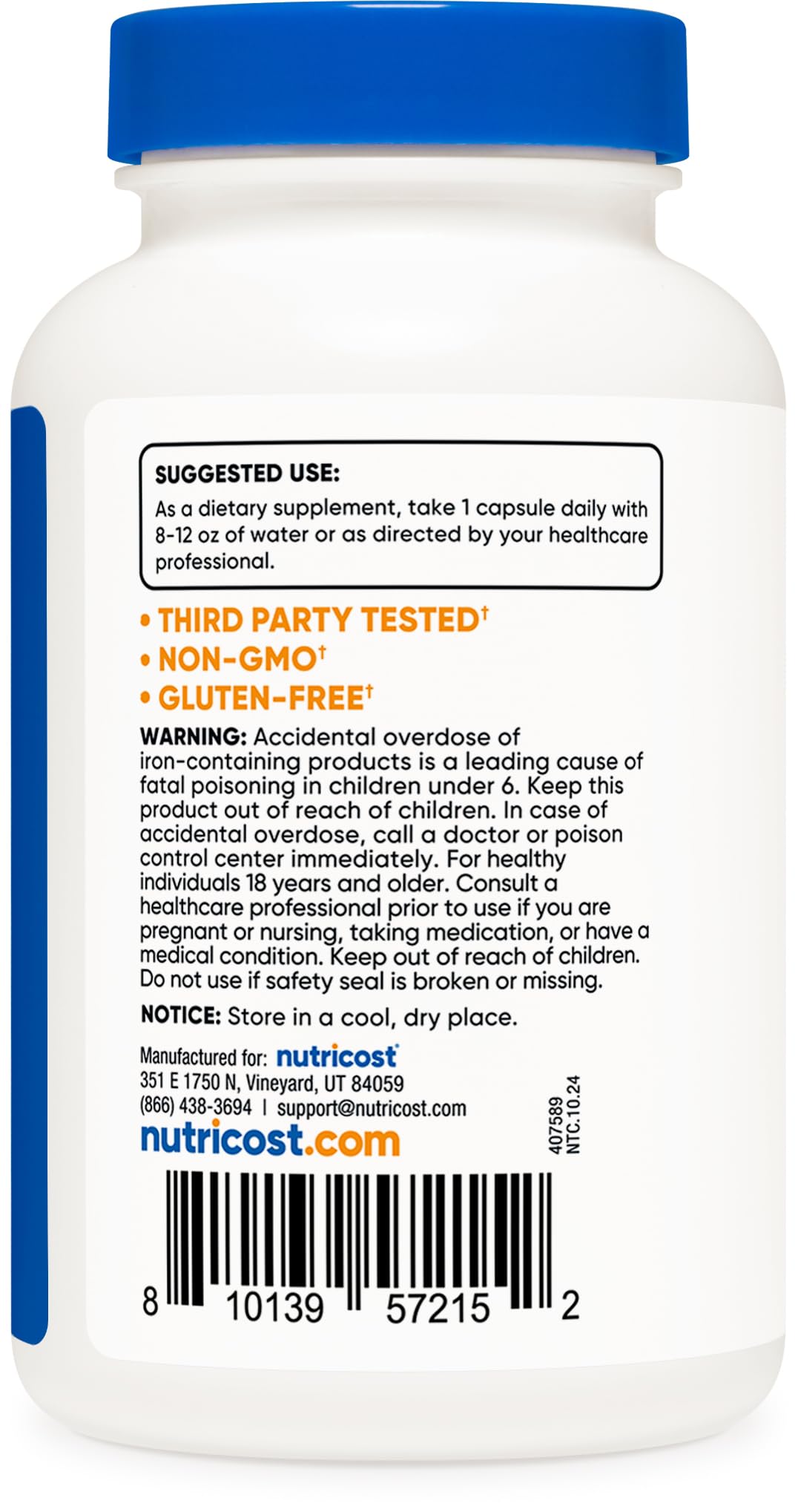 Foto 5 pulgar | Suplemento De Hierro Nutricost Bisglicinato De Hierro 25 Mg 240 Cápsulas - Venta Internacional.