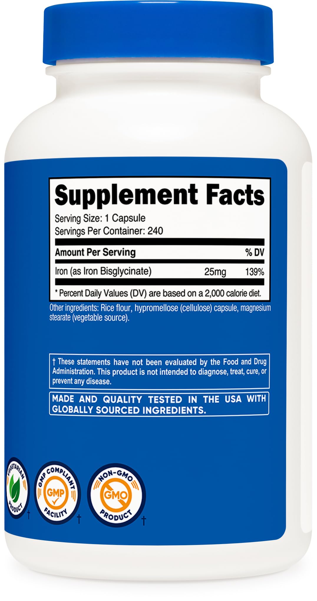 Foto 6 pulgar | Suplemento De Hierro Nutricost Bisglicinato De Hierro 25 Mg 240 Cápsulas - Venta Internacional.
