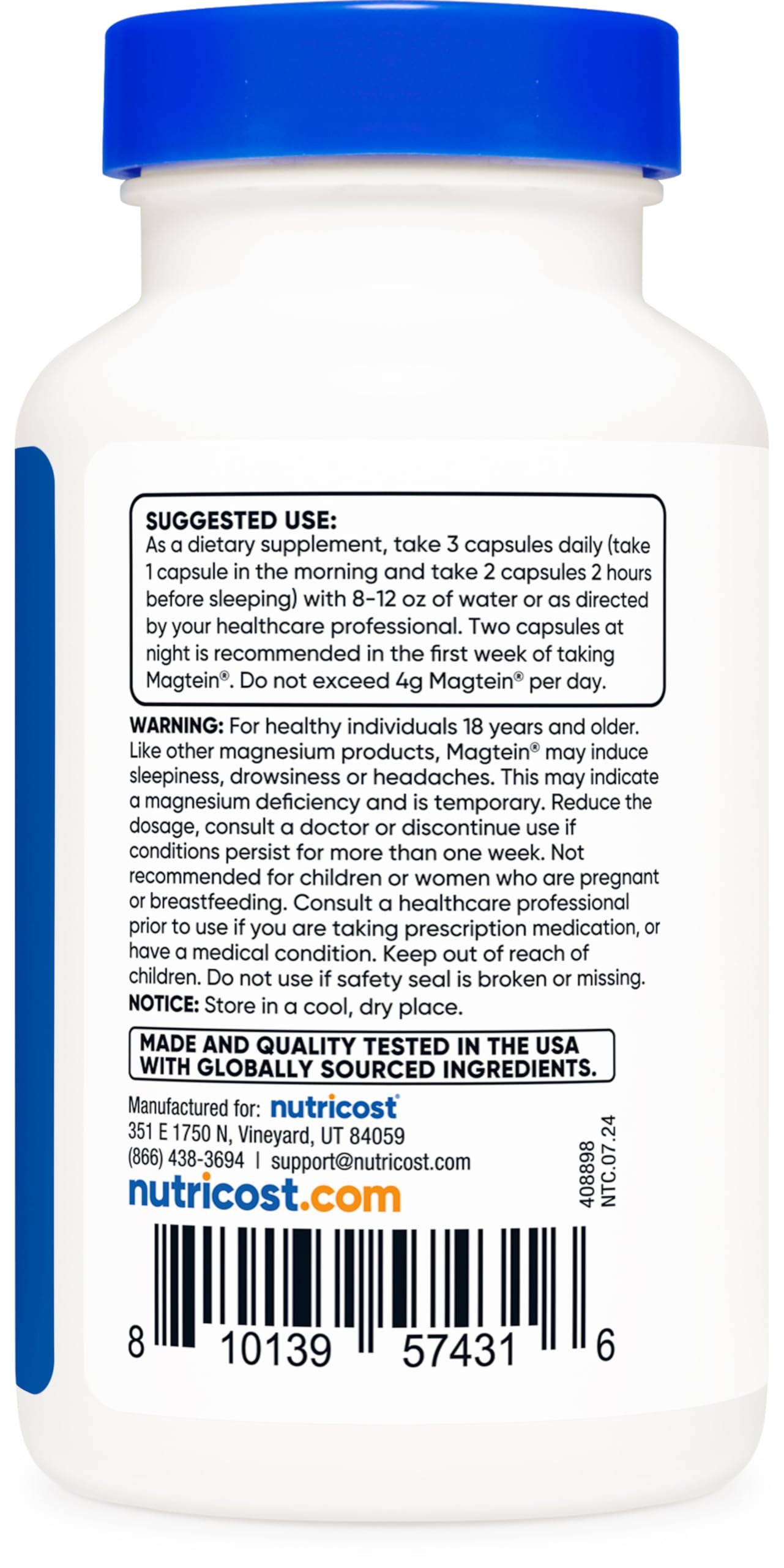 Foto 5 pulgar | Suplemento Nutricost Magtein Magnesio L-treonato 2000 Mg - Venta Internacional.