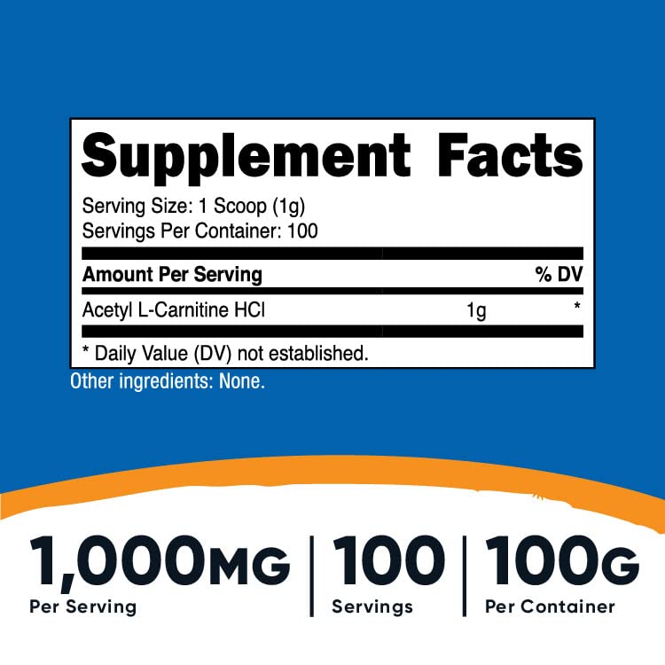 Foto 3 pulgar | Suplemento Nutricost Acetil L-carnitina 1000 Mg 100 Porciones - Venta Internacional.