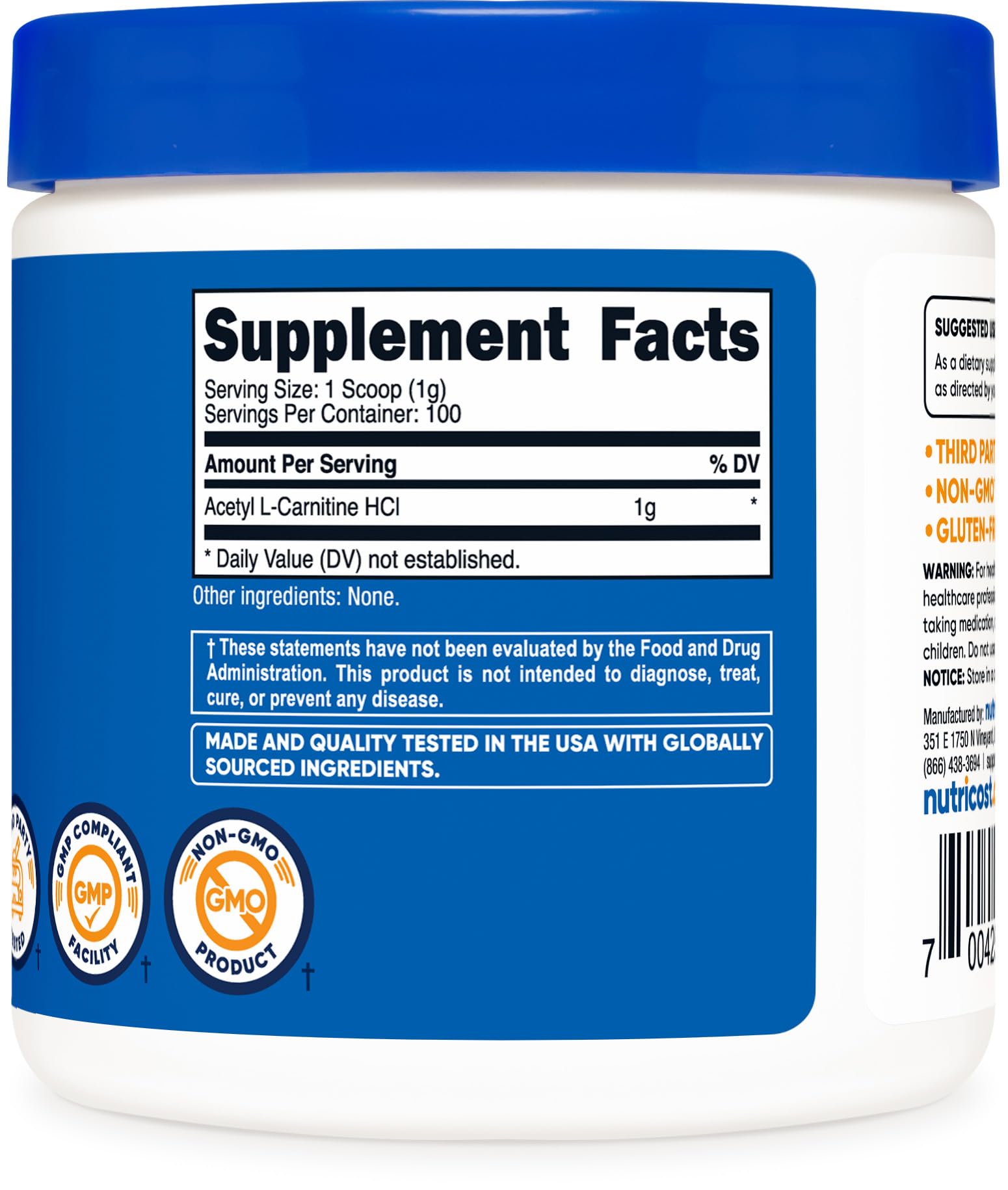 Foto 5 | Suplemento Nutricost Acetil L-carnitina 1000 Mg 100 Porciones - Venta Internacional.