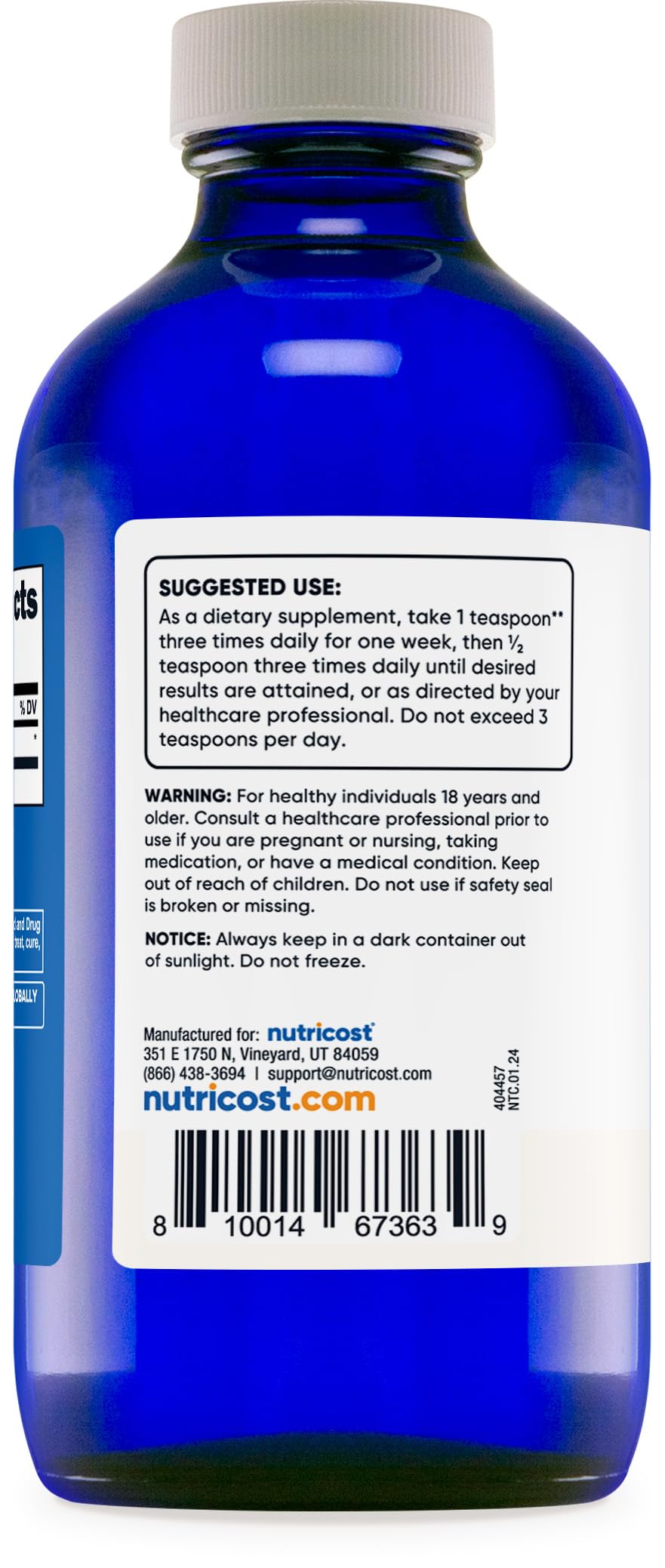 Foto 5 pulgar | Plata Coloidal Nutricost 240 Ml 150 Mcg - Vidrio Azul Cobalto - Venta Internacional.