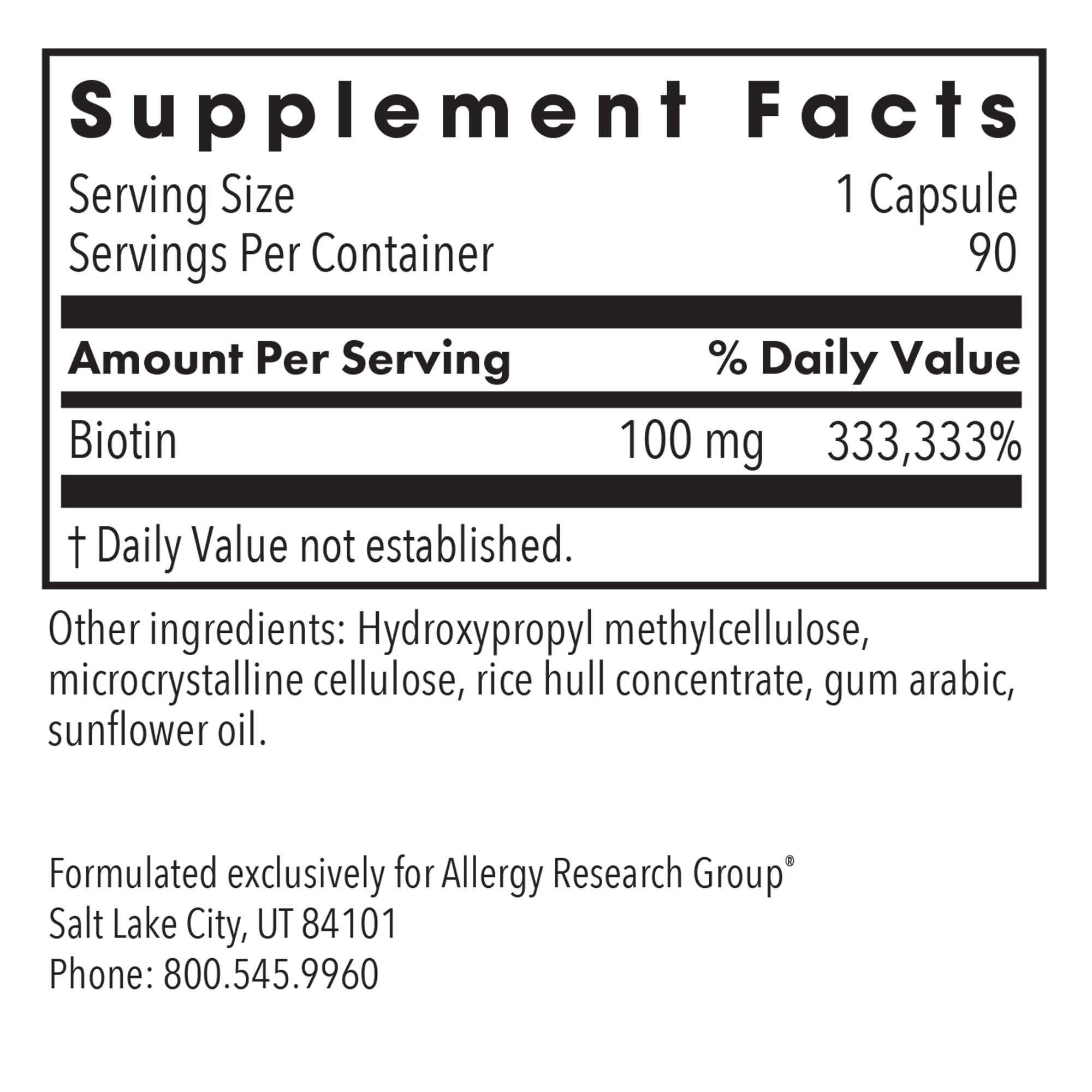 Foto 4 pulgar | Suplemento Del Grupo De Investigación De Alergias Hibiotin 100,000 Mcg 90c - Venta Internacional.