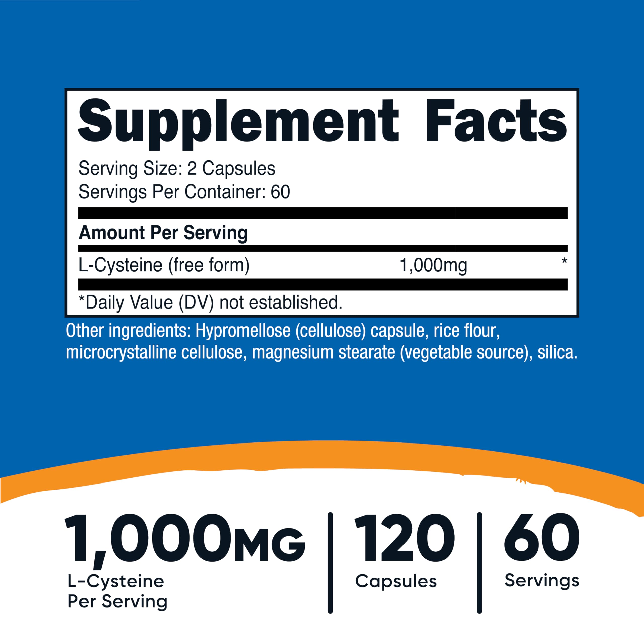 Foto 3 pulgar | Suplemento Nutricost L-cisteína 1000 Mg 120 Cápsulas - Venta Internacional.