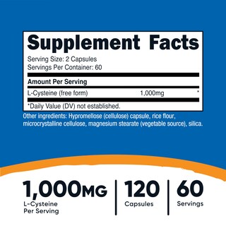Foto 2 | Suplemento Nutricost L-cisteína 1000 Mg 120 Cápsulas - Venta Internacional.