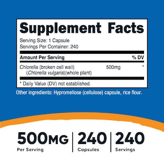 Foto 2 | Suplemento Nutricost, Cápsulas De Clorella, 500 Mg, 240 Cápsulas, X3 - Venta Internacional.