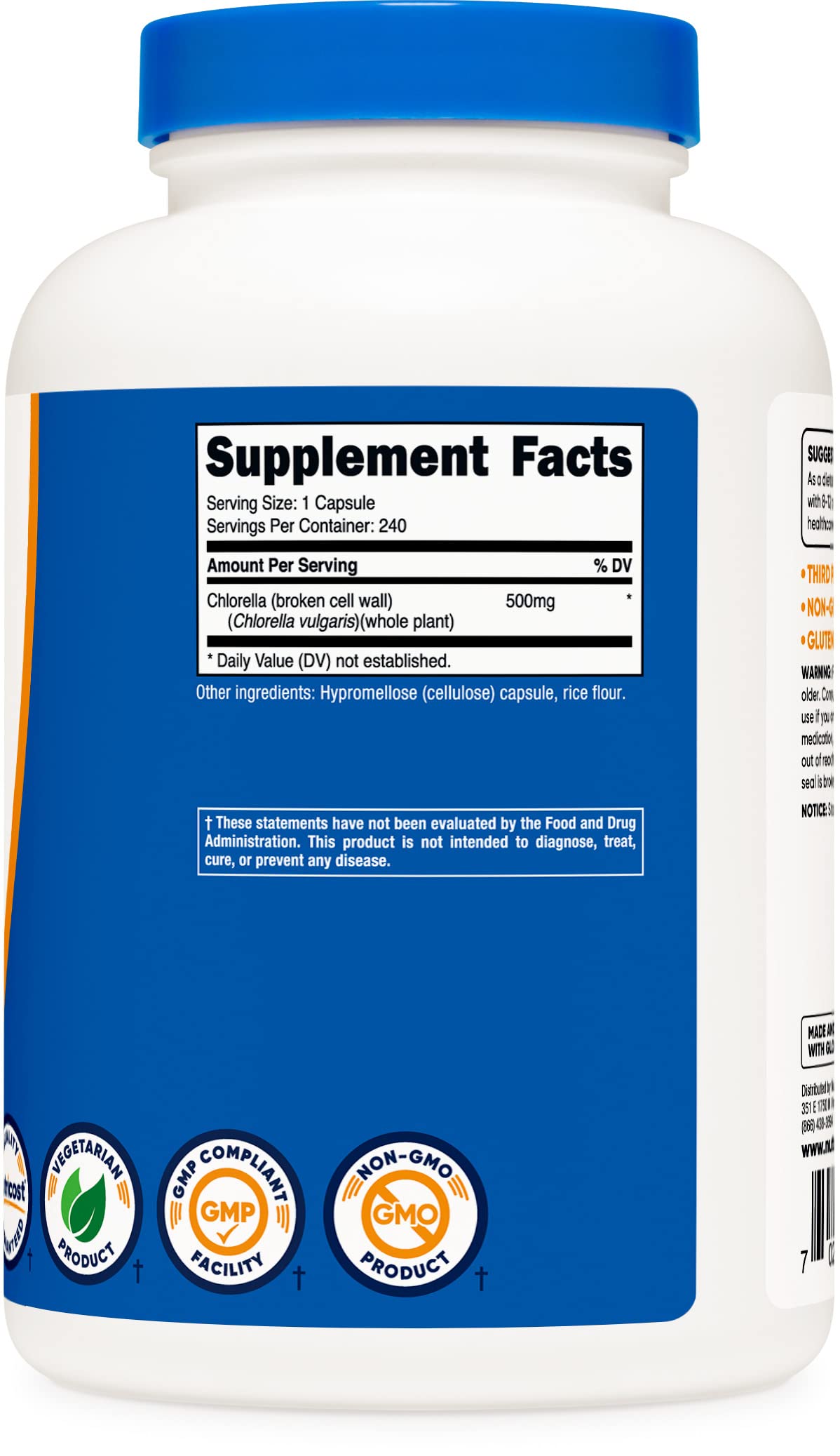 Foto 5 pulgar | Suplemento Nutricost, Cápsulas De Clorella, 500 Mg, 240 Cápsulas, X3 - Venta Internacional.