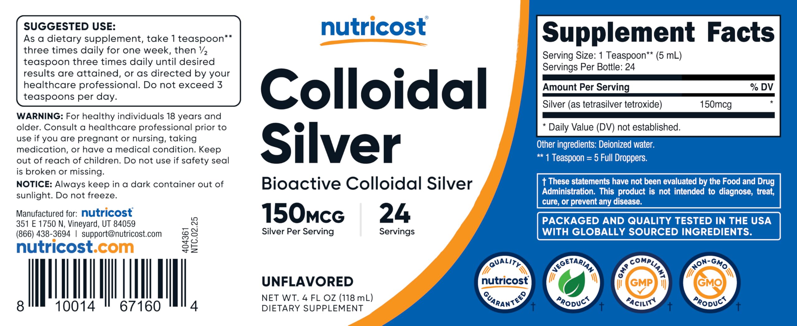 Foto 7 pulgar | Suplemento Nutricost De Plata Coloidal 120 Ml 150 Mcg - Venta Internacional.