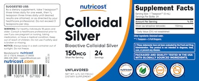 Foto 6 | Suplemento Nutricost De Plata Coloidal 120 Ml 150 Mcg - Venta Internacional.