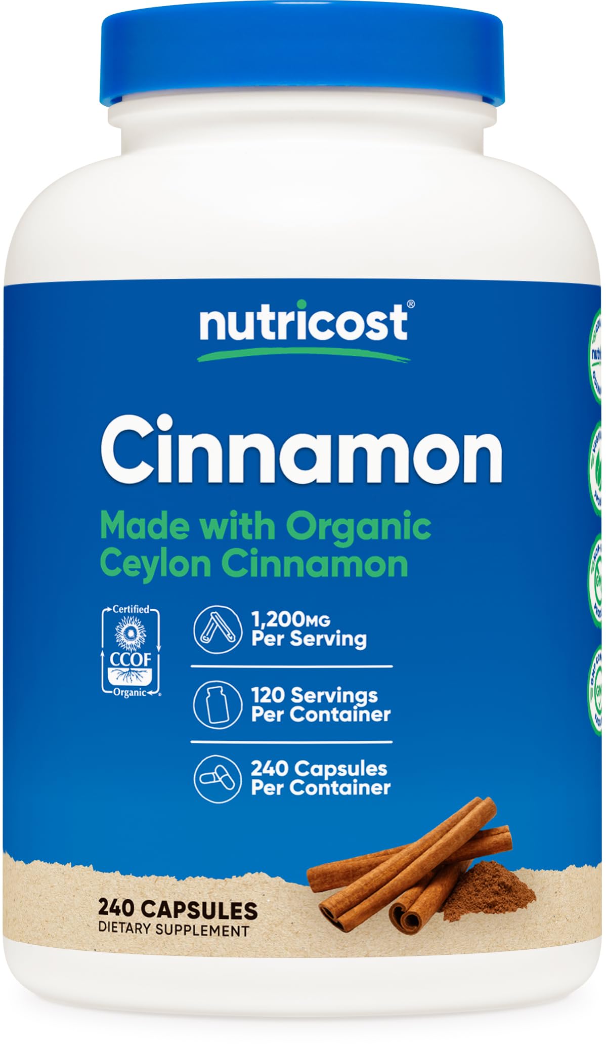 Foto 2 pulgar | Suplemento Nutricost, Cápsulas De Canela, 1200 Mg, 240 Cápsulas - Venta Internacional.
