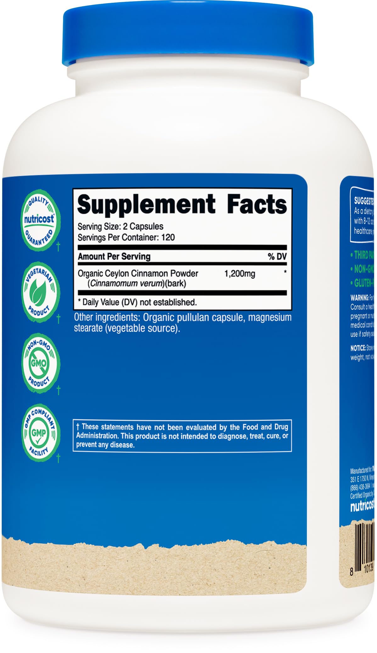 Foto 6 pulgar | Suplemento Nutricost, Cápsulas De Canela, 1200 Mg, 240 Cápsulas - Venta Internacional.