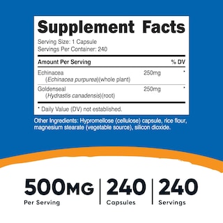 Foto 2 | Suplemento Nutricost De Equinácea Y Raíz De Sello Dorado, 500 Mg, 240 Cápsulas - Venta Internacional.