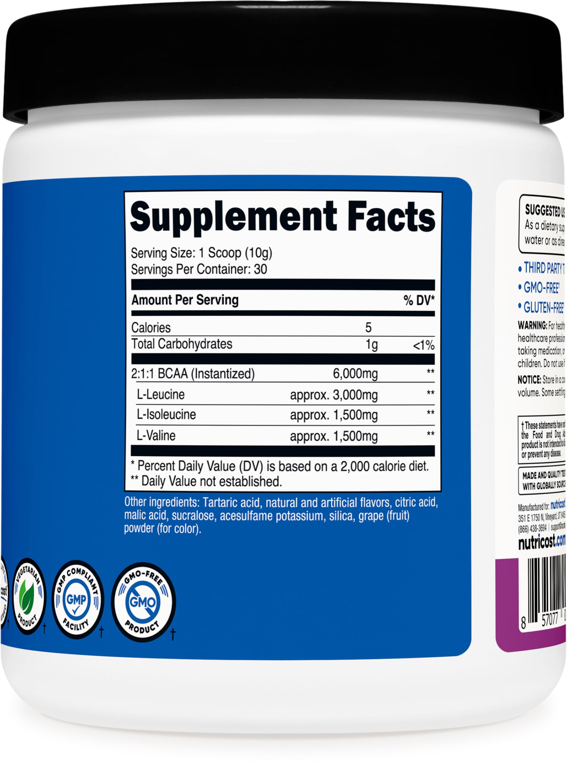 Foto 6 pulgar | Bcaa En Polvo Nutricost Sabor A Uva, 30 Porciones, Vegetariano - Venta Internacional.