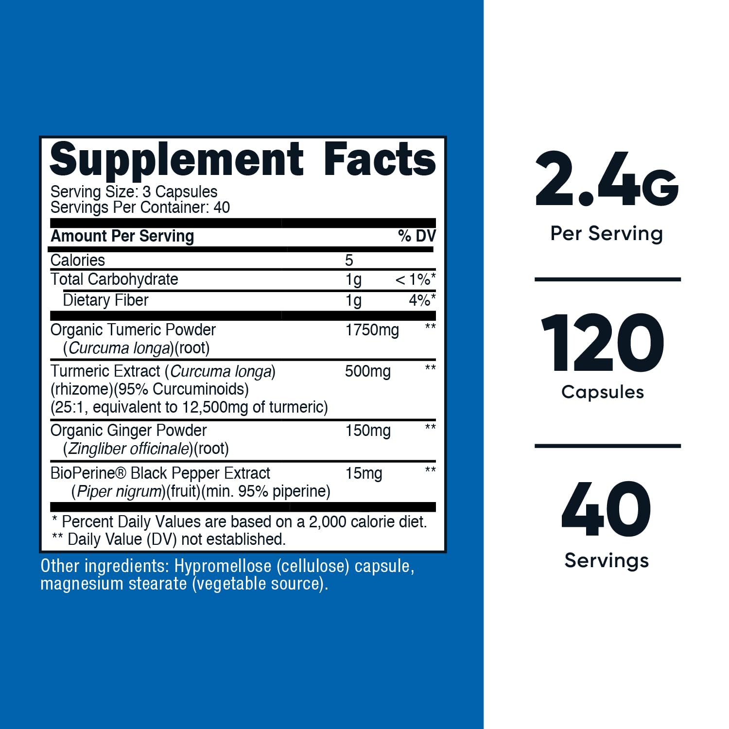 Foto 2 | Suplemento Nutricost Cápsulas De Cúrcuma Y Jengibre 2400 Mg 120 Unidades - Venta Internacional.