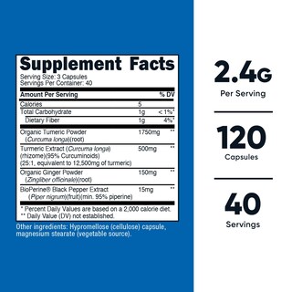 Foto 2 | Suplemento Nutricost Cápsulas De Cúrcuma Y Jengibre 2400 Mg 120 Unidades - Venta Internacional.