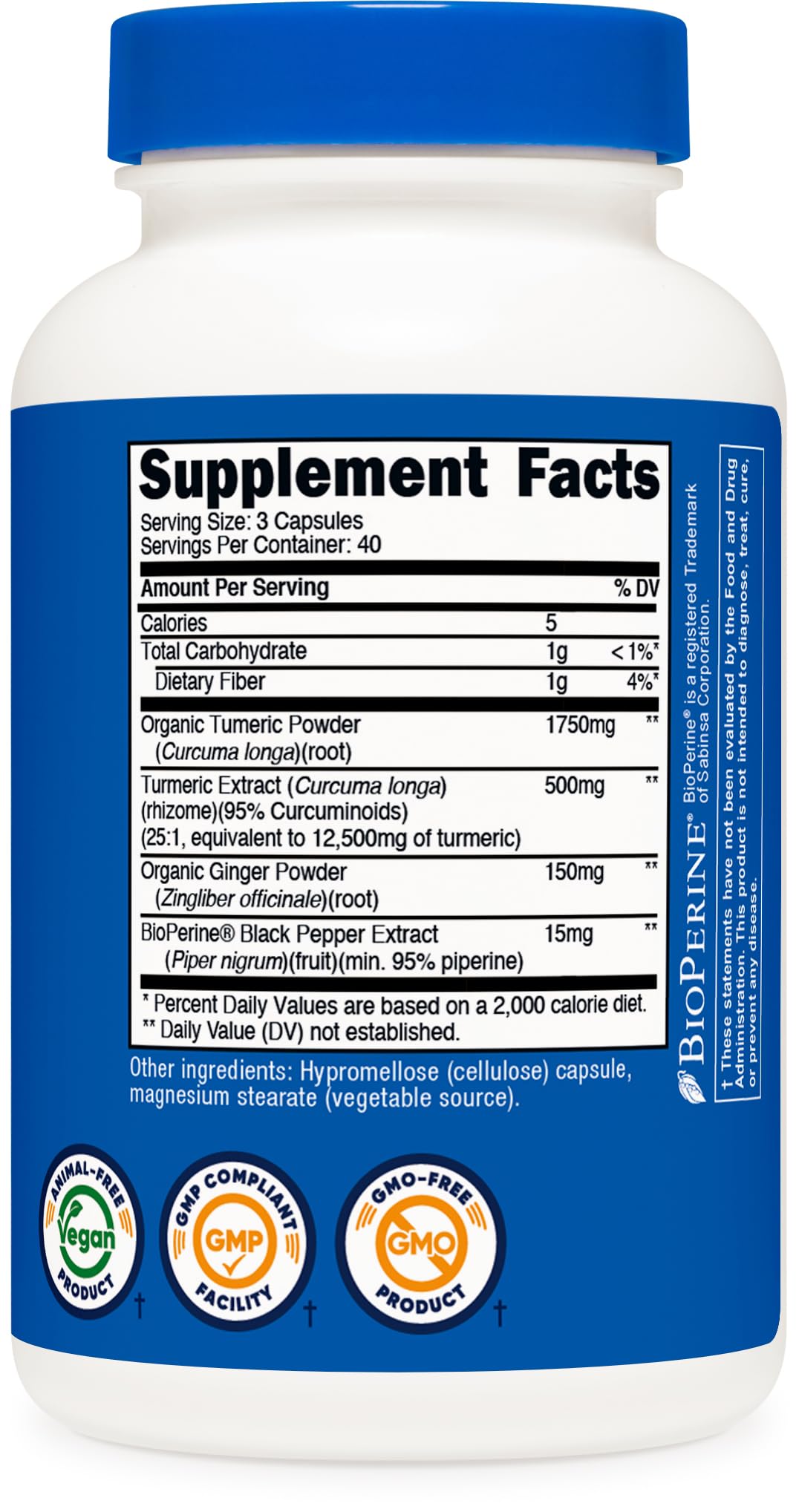 Foto 6 pulgar | Suplemento Nutricost Cápsulas De Cúrcuma Y Jengibre 2400 Mg 120 Unidades - Venta Internacional.