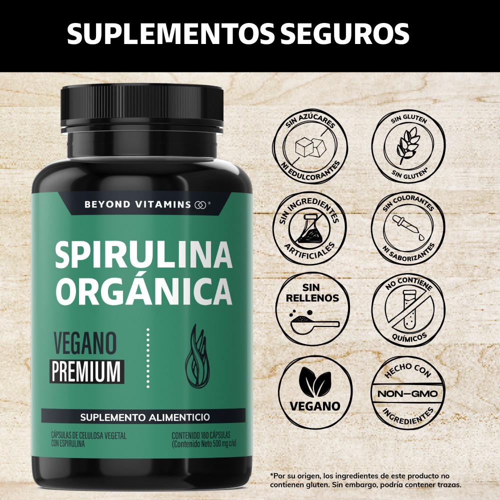 Foto 3 pulgar | Suplemento Alimenticio Beyond Vitamins Spirulina Orgánica 180 Cápsulas
