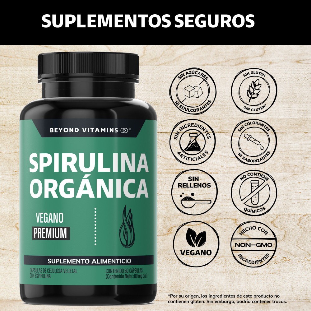 Foto 3 pulgar | Suplemento Alimenticio Beyond Vitamins Spirulina Orgánica 60 Cápsulas