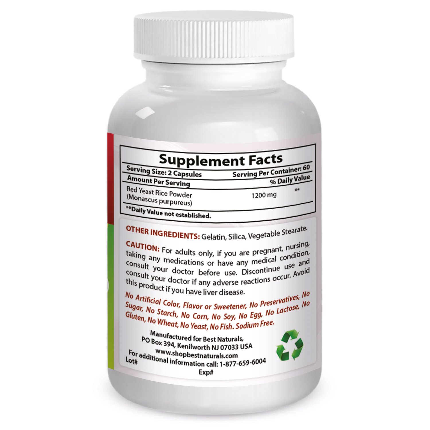 Foto 4 pulgar | Suplemento Best Naturals De Arroz De Levadura Roja 600 Mg 120 Cápsulas - Venta Internacional.