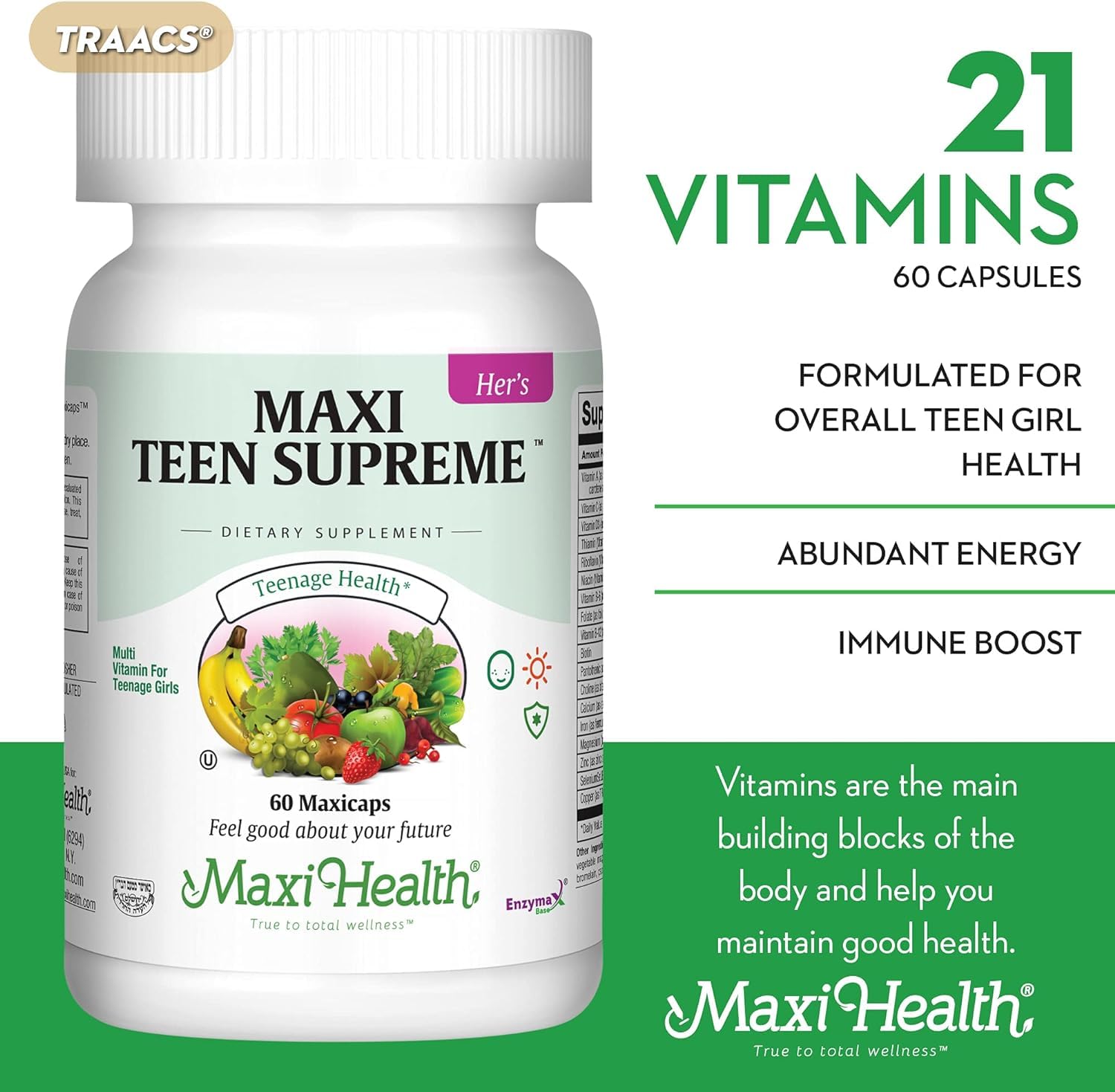 Foto 3 | Suplemento Maxi Health Para Adolescentes, Multivitamínico Para Niñas, De 12 A 17 Años, 60 Comprimidos - Venta Int