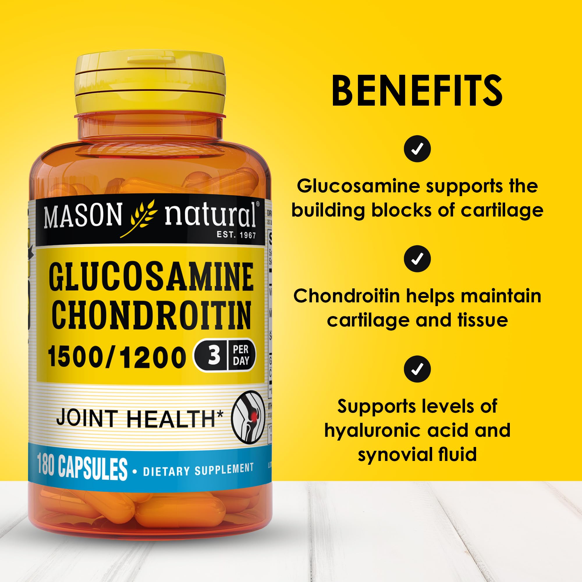 Foto 3 pulgar | Suplemento Mason Natural, Glucosamina Y Condroitina 1500/1200, 180 Cápsulas - Venta Internacional.