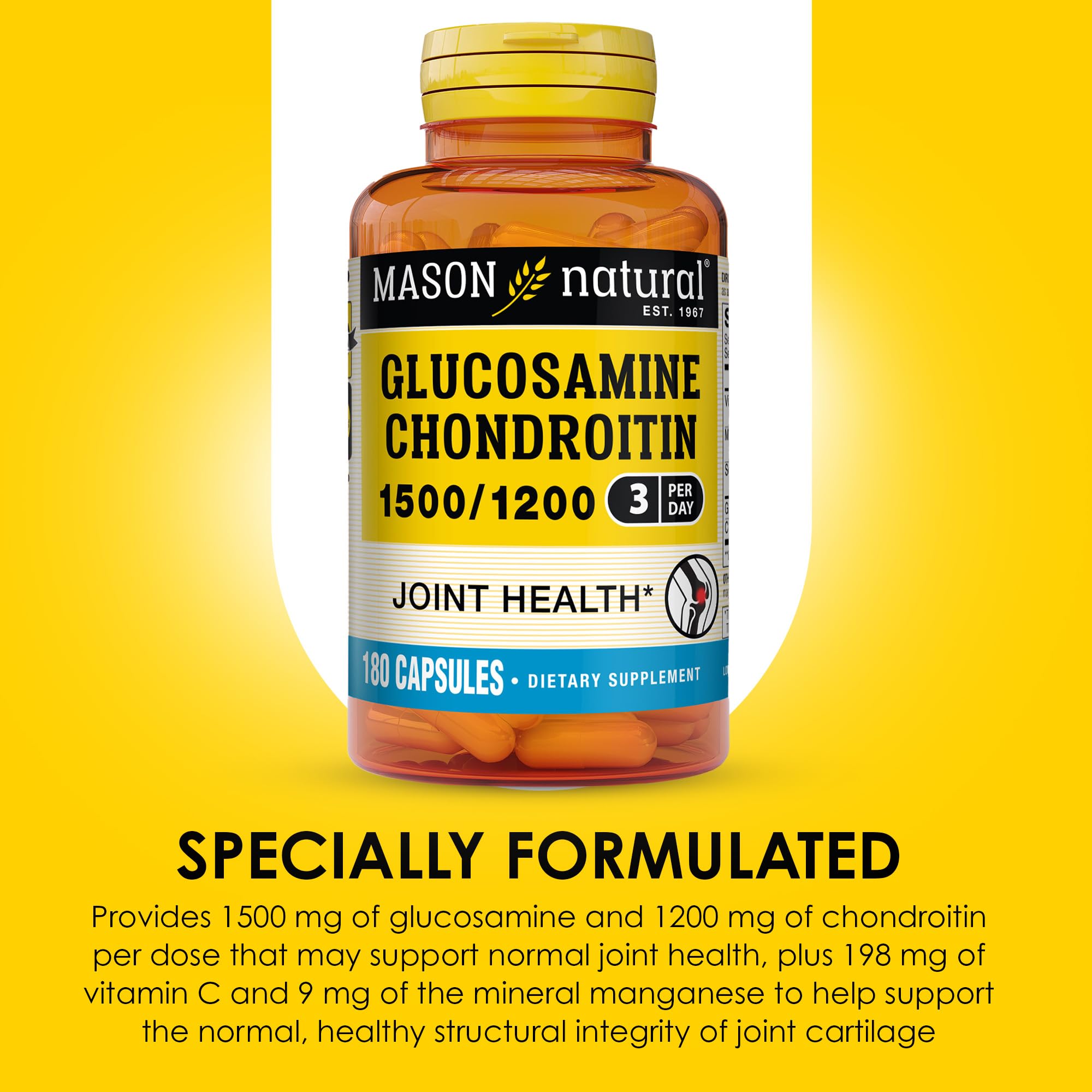 Foto 5 pulgar | Suplemento Mason Natural, Glucosamina Y Condroitina 1500/1200, 180 Cápsulas - Venta Internacional.