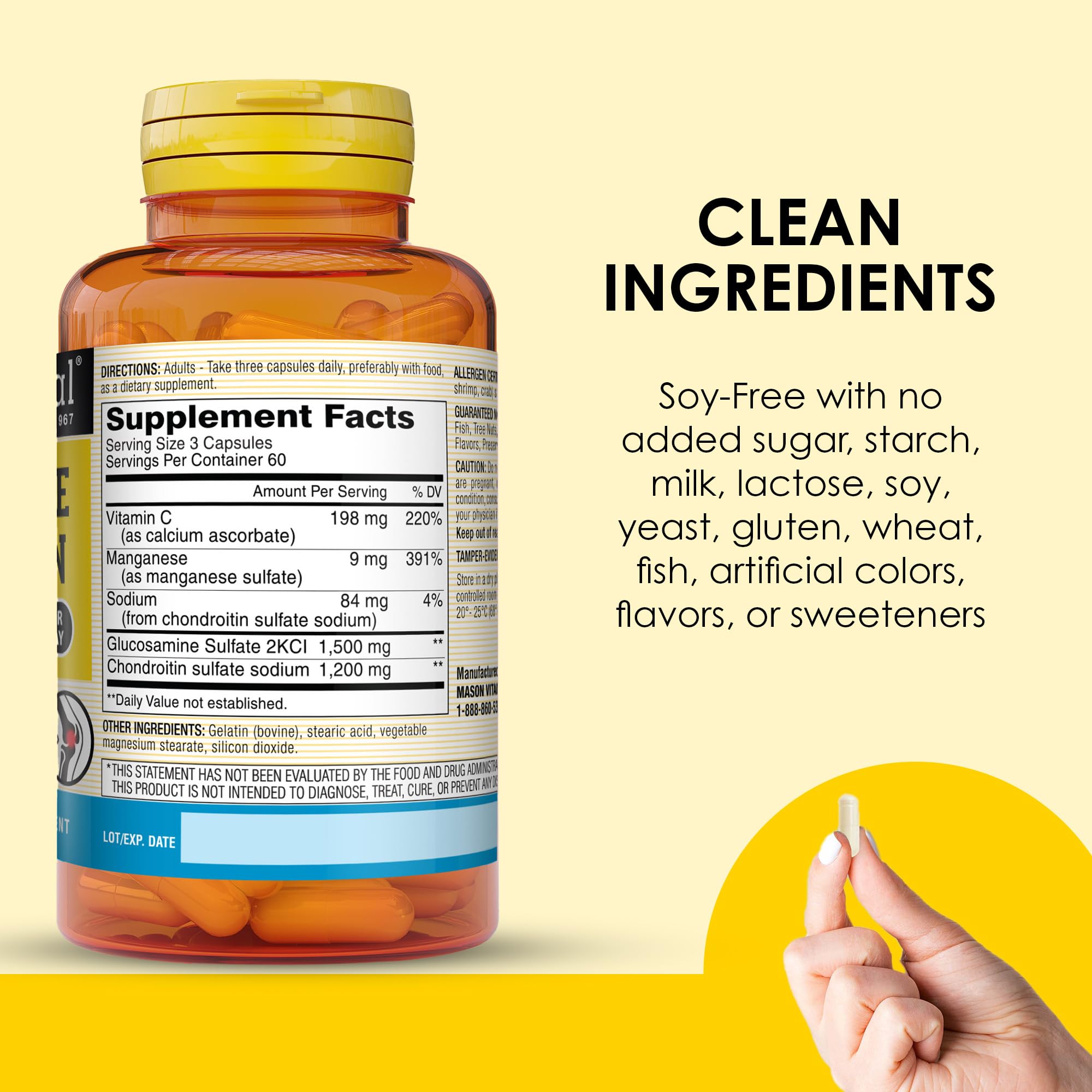 Foto 5 | Suplemento Mason Natural, Glucosamina Y Condroitina 1500/1200, 180 Cápsulas - Venta Internacional.