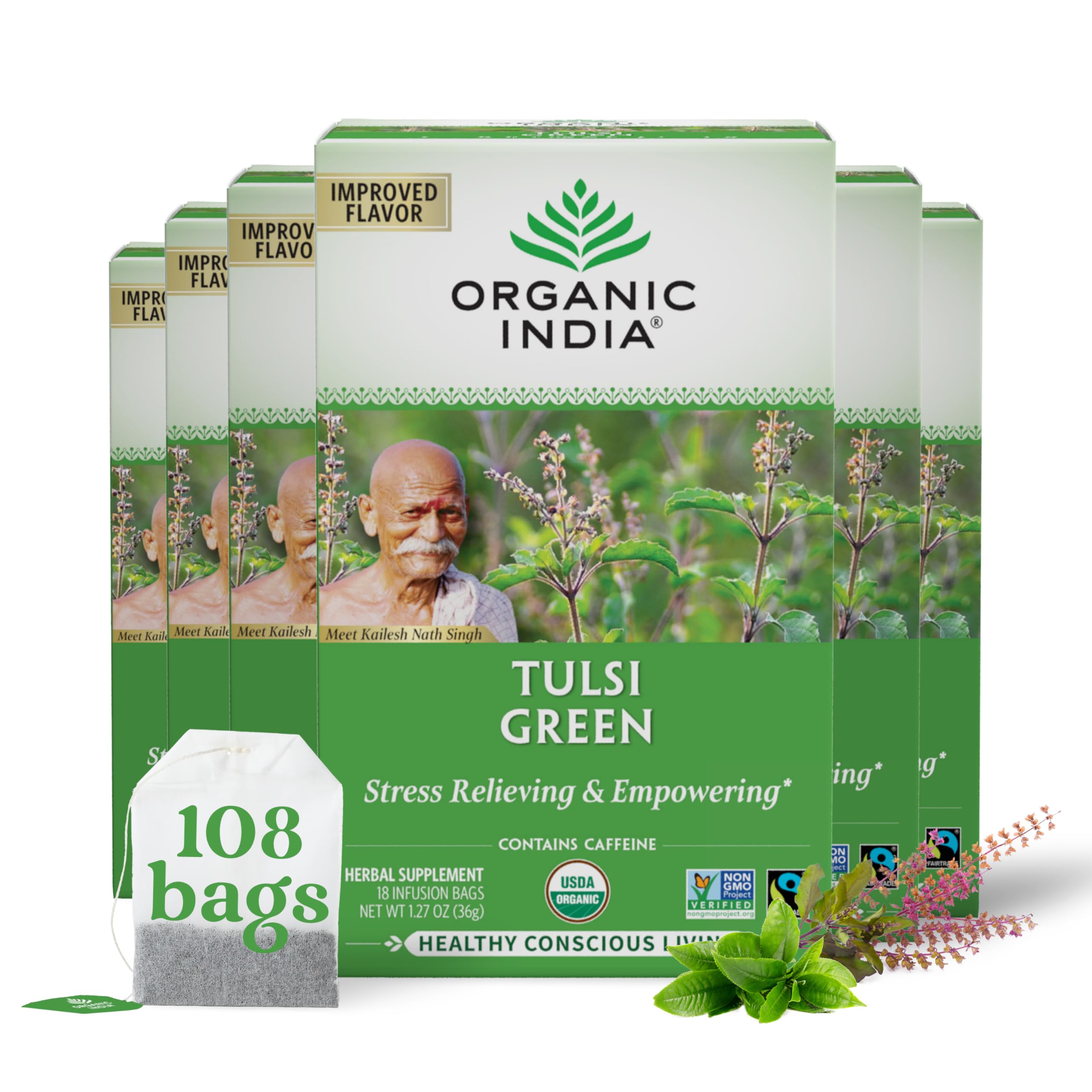 Foto 2 pulgar | Tea Organic India Tulsi Green Herbal Para Aliviar El Estrés, 1080 Ml - Venta Internacional.