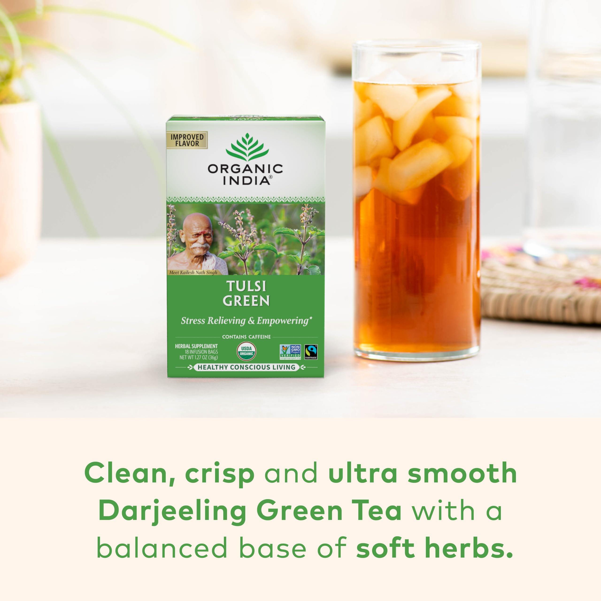 Foto 3 pulgar | Tea Organic India Tulsi Green Herbal Para Aliviar El Estrés, 1080 Ml - Venta Internacional.
