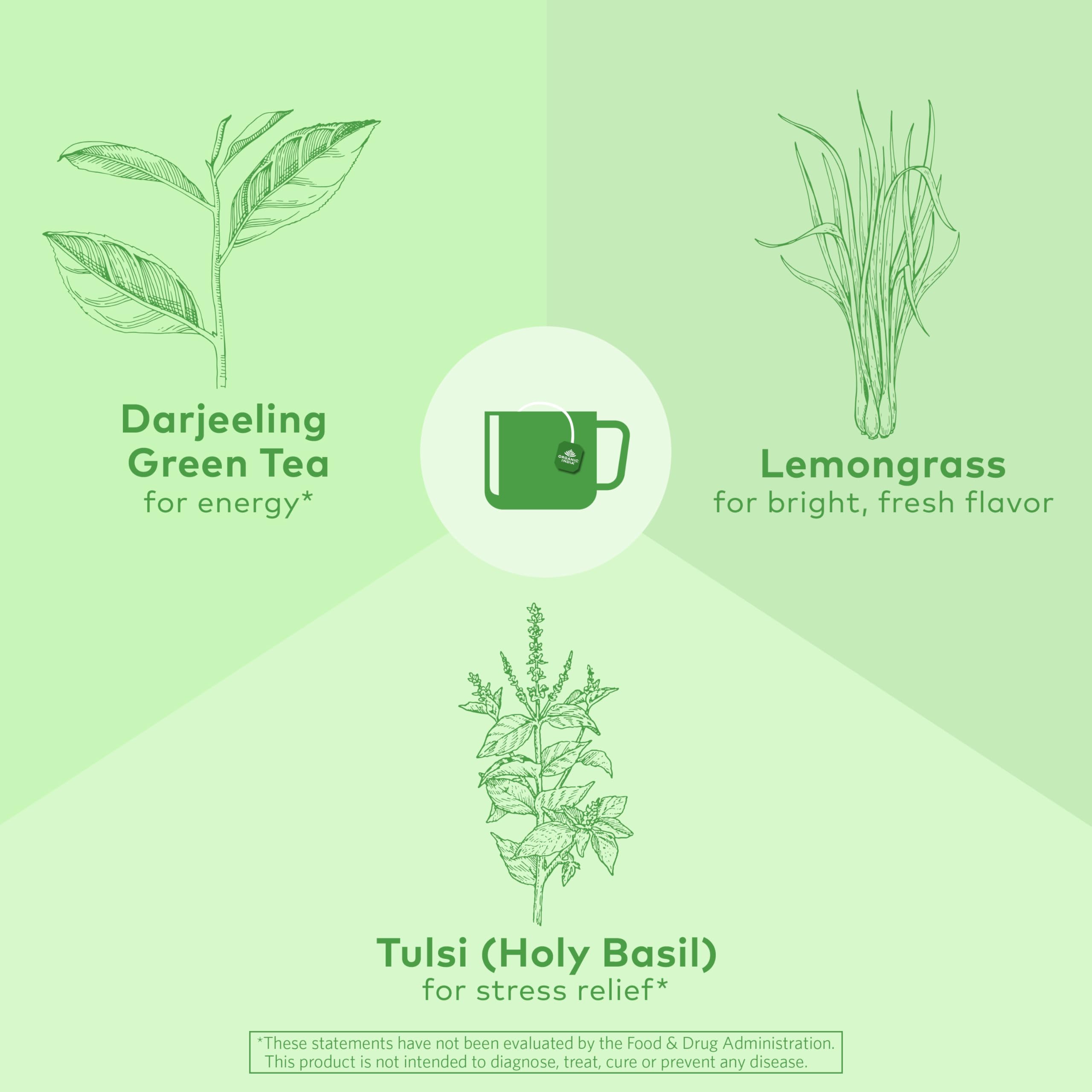 Foto 5 pulgar | Tea Organic India Tulsi Green Herbal Para Aliviar El Estrés, 1080 Ml - Venta Internacional.