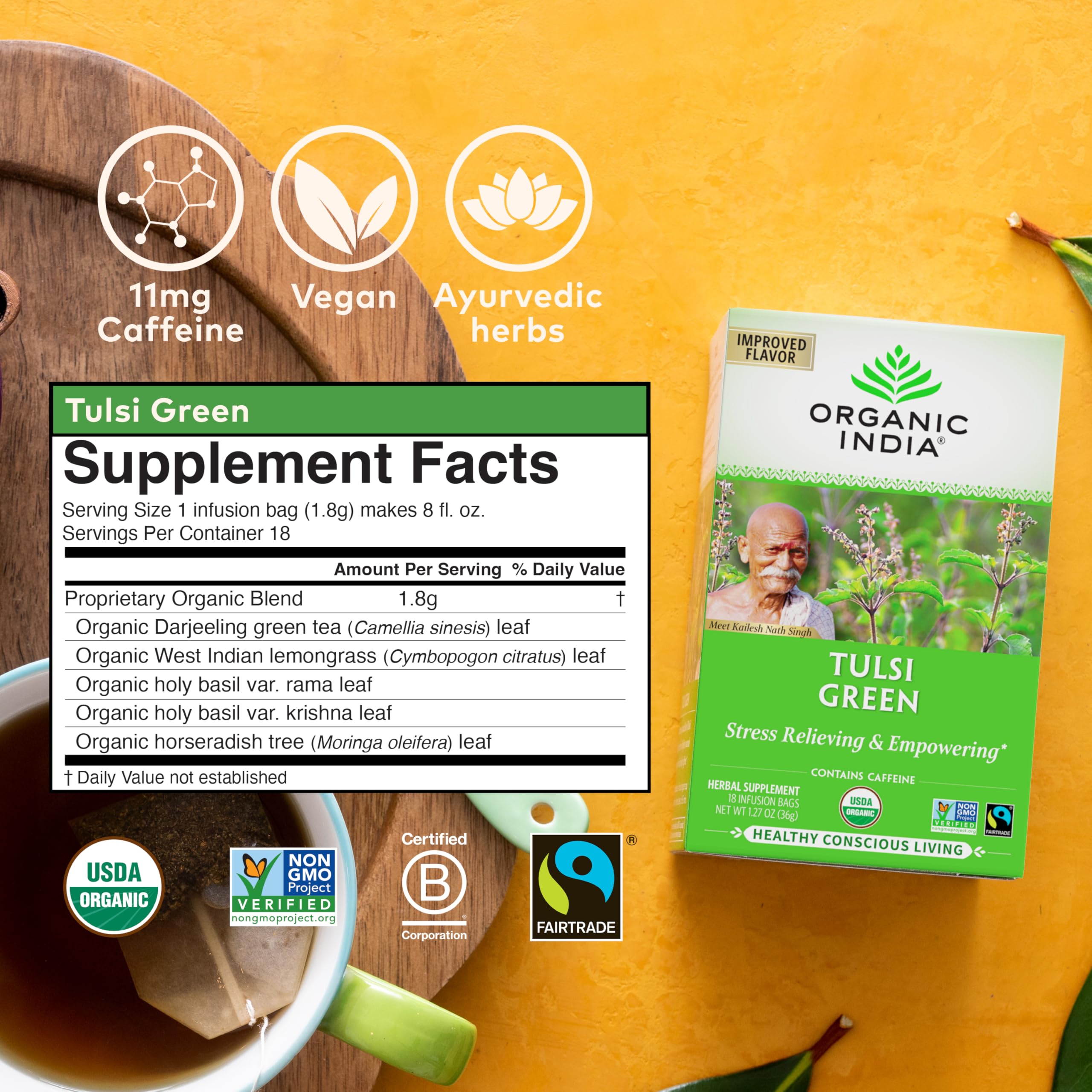 Foto 7 pulgar | Tea Organic India Tulsi Green Herbal Para Aliviar El Estrés, 1080 Ml - Venta Internacional.