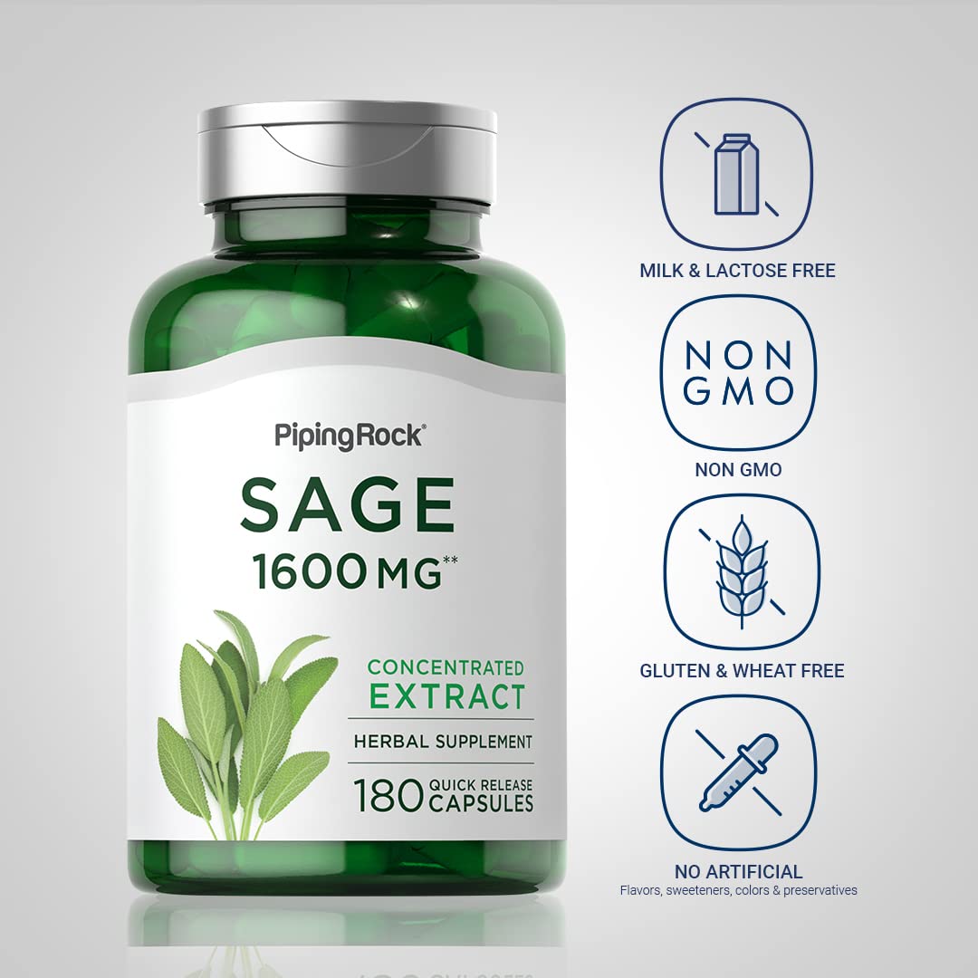 Foto 4 pulgar | Suplemento Piping Rock Sage 1600 Mg 180 Cápsulas - Venta Internacional.