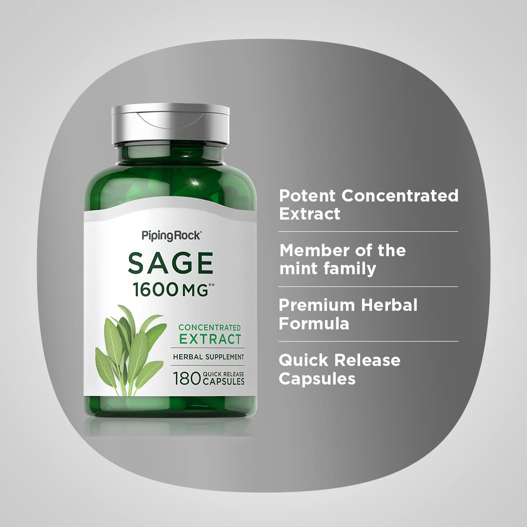 Foto 4 | Suplemento Piping Rock Sage 1600 Mg 180 Cápsulas - Venta Internacional.