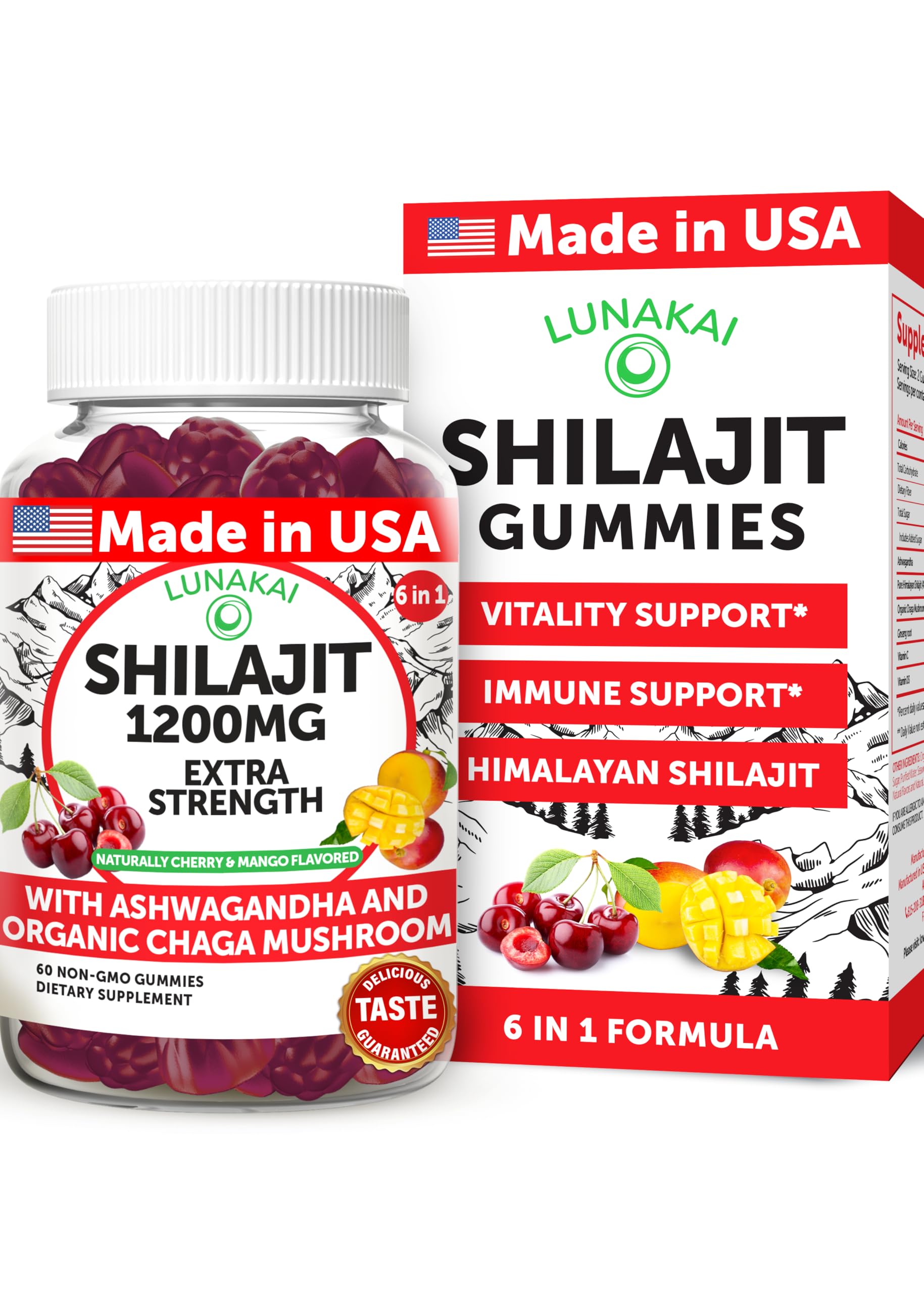 Foto 2 pulgar | Gomitas Shilajit Lunakai De 1200 Mg Con Ashwagandha Y Chaga, 60 Unidades - Venta Internacional.