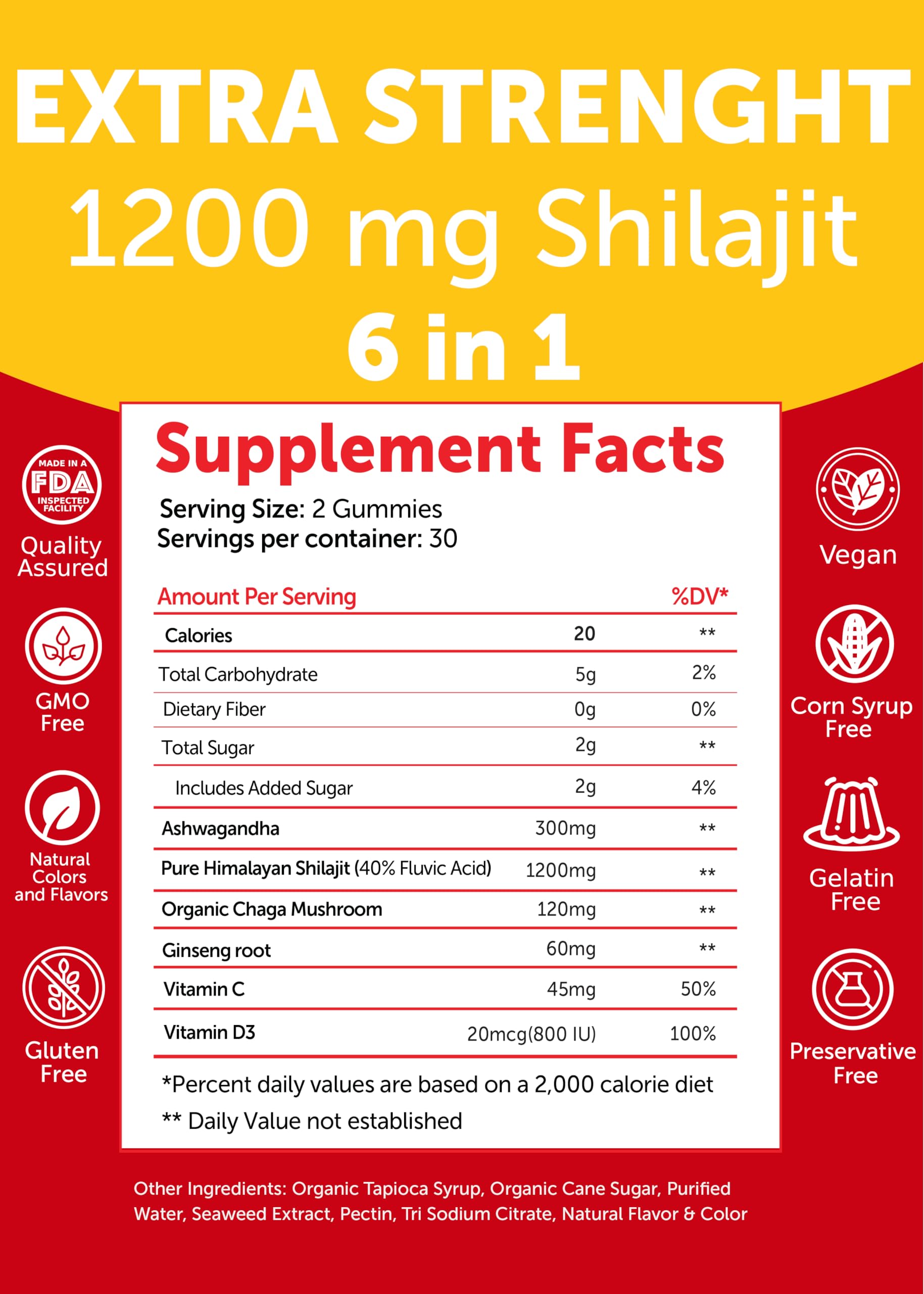 Foto 6 pulgar | Gomitas Shilajit Lunakai De 1200 Mg Con Ashwagandha Y Chaga, 60 Unidades - Venta Internacional.
