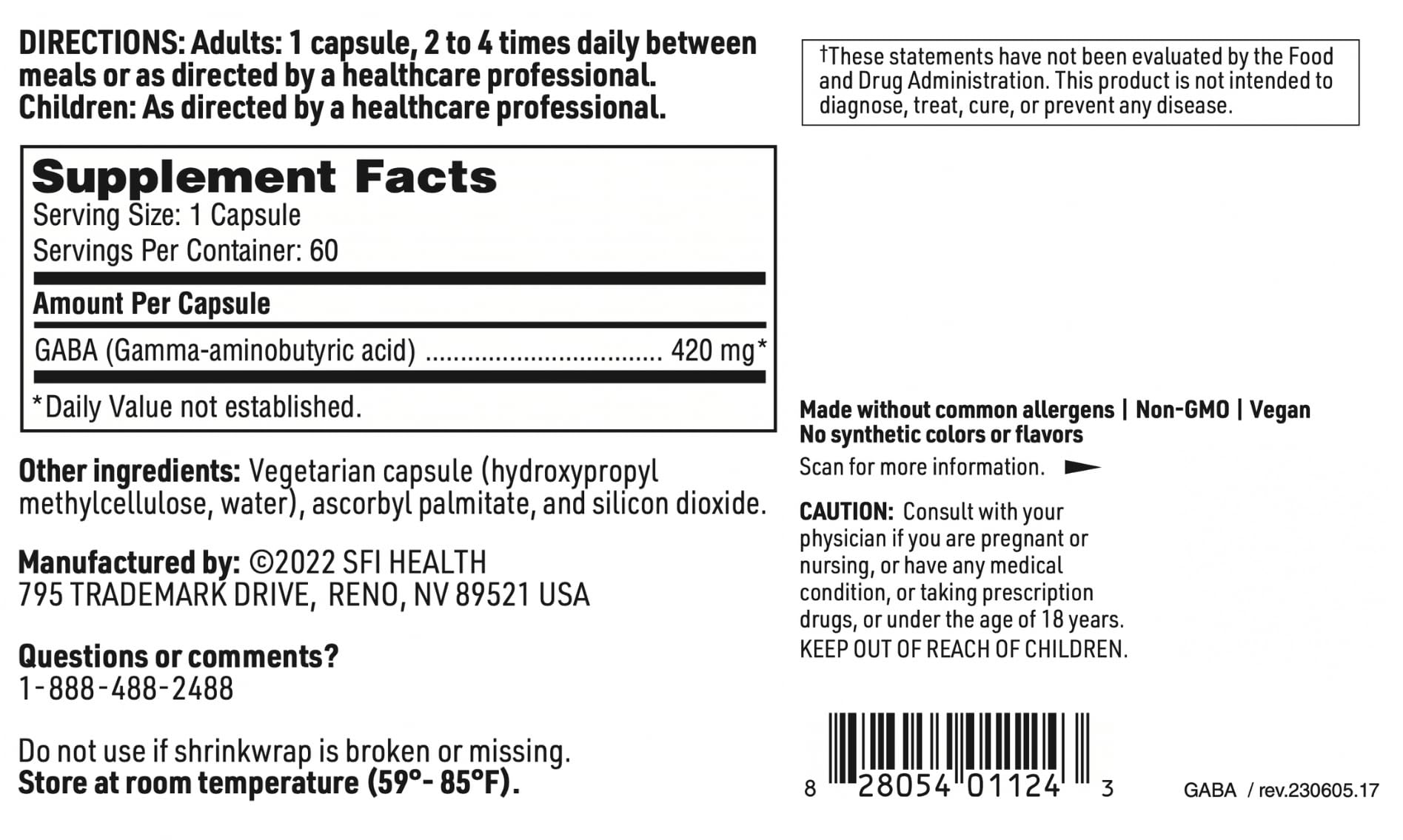Foto 6 pulgar | Suplemento Klaire Labs Gaba 420 Mg De Ácido Gamma-aminobutírico 60 Cápsulas - Venta Internacional.