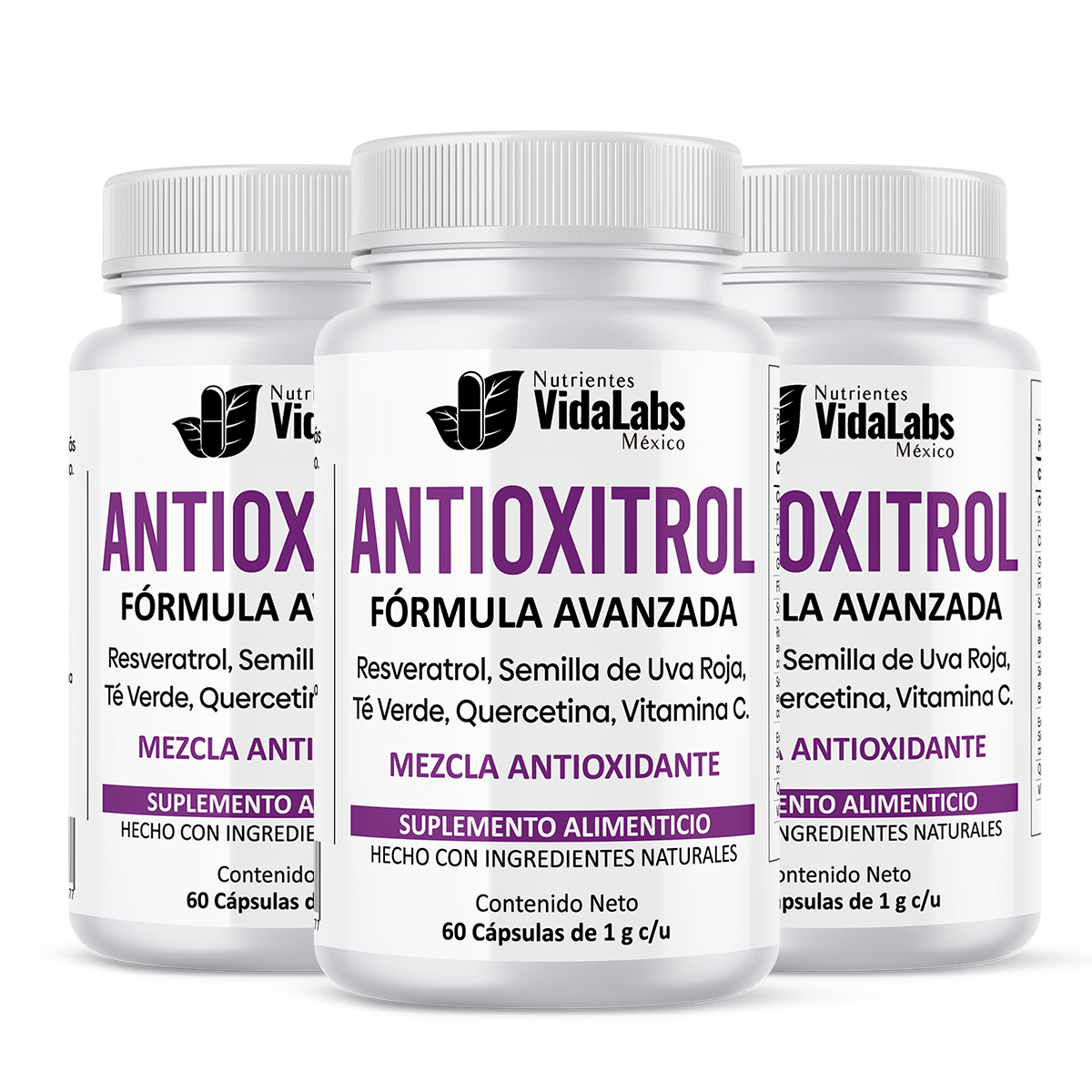 Foto 2 pulgar | Pack 3 Antioxitrol Nutrientes Vidalabs México Antioxidantes Premium Resveratrol