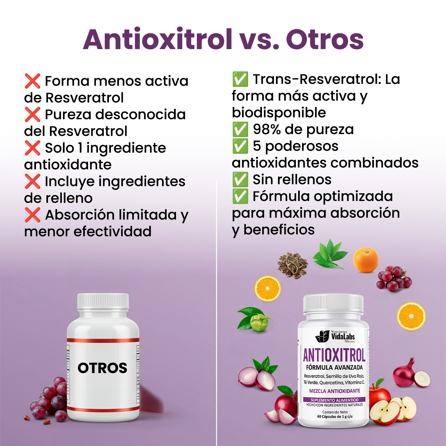 Foto 4 | Suplemento Antioxitrol Nutrientes Vidalabs México Antioxidantes Premium Resveratrol