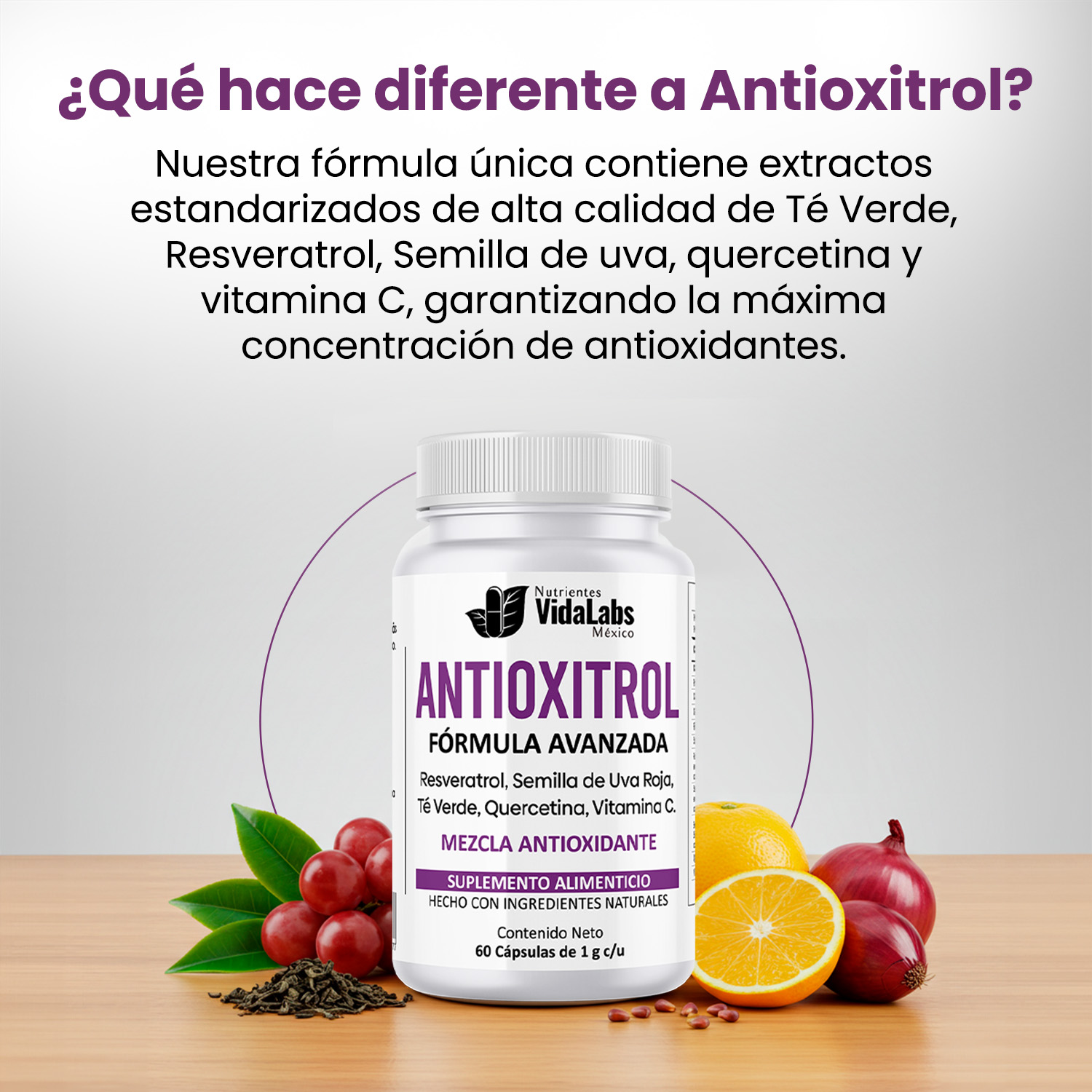 Foto 6 pulgar | Suplemento Antioxitrol Nutrientes Vidalabs México Antioxidantes Premium Resveratrol