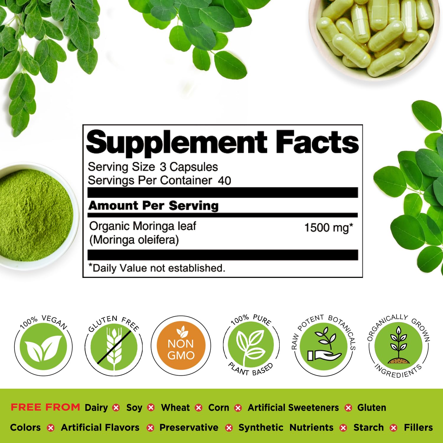 Foto 4 pulgar | Suplemento Orgánico De Hojas De Moringa Veda, 1500 Mg, 120 Unidades - Venta Internacional.