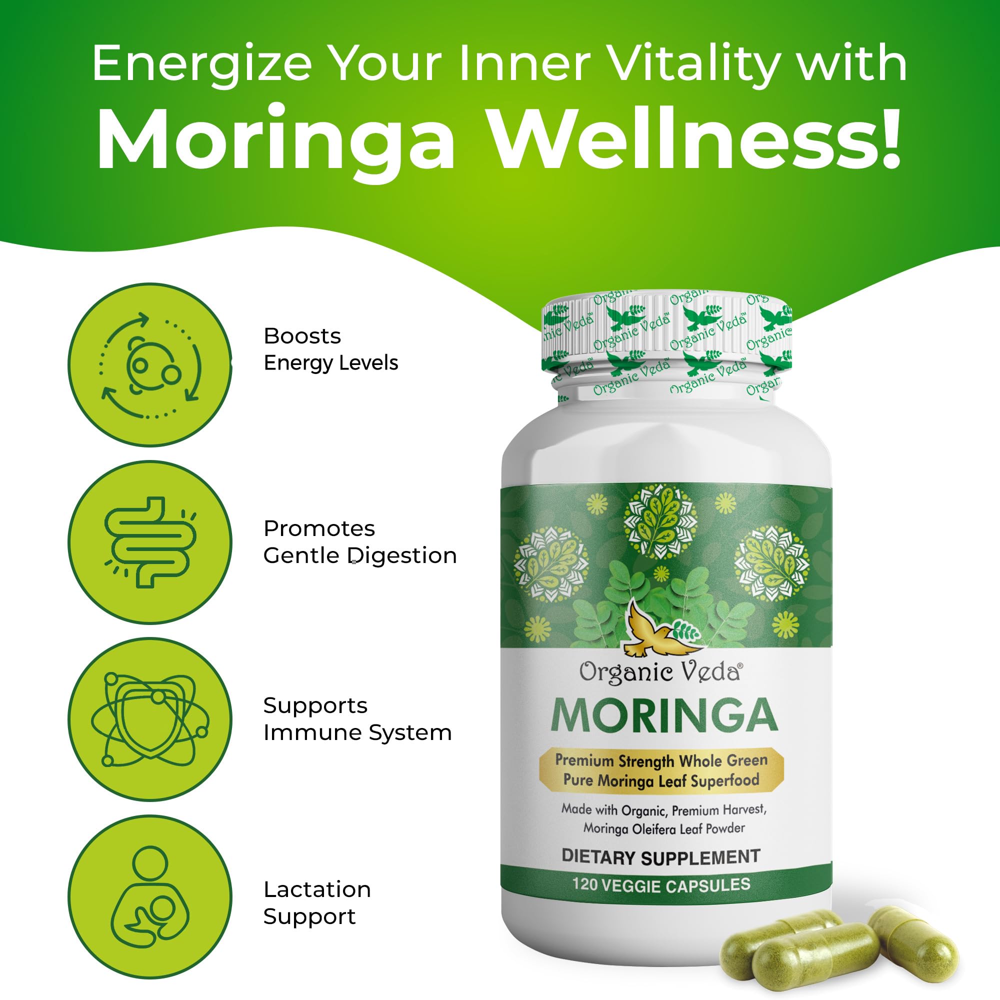Foto 6 pulgar | Suplemento Orgánico De Hojas De Moringa Veda, 1500 Mg, 120 Unidades - Venta Internacional.