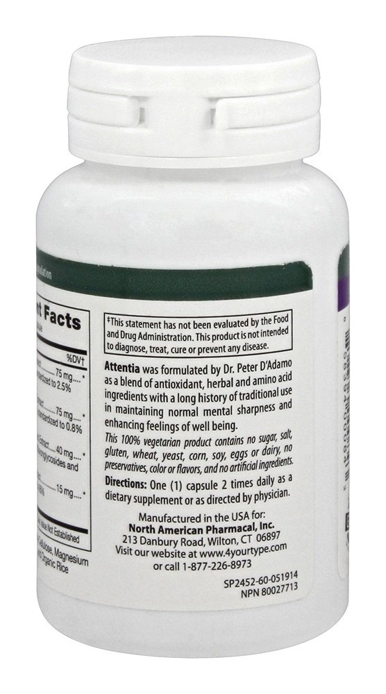 Foto 4 | Suplemento D'adamo Personalized Nutrition Attentia 60 Cápsulas - Venta Internacional.