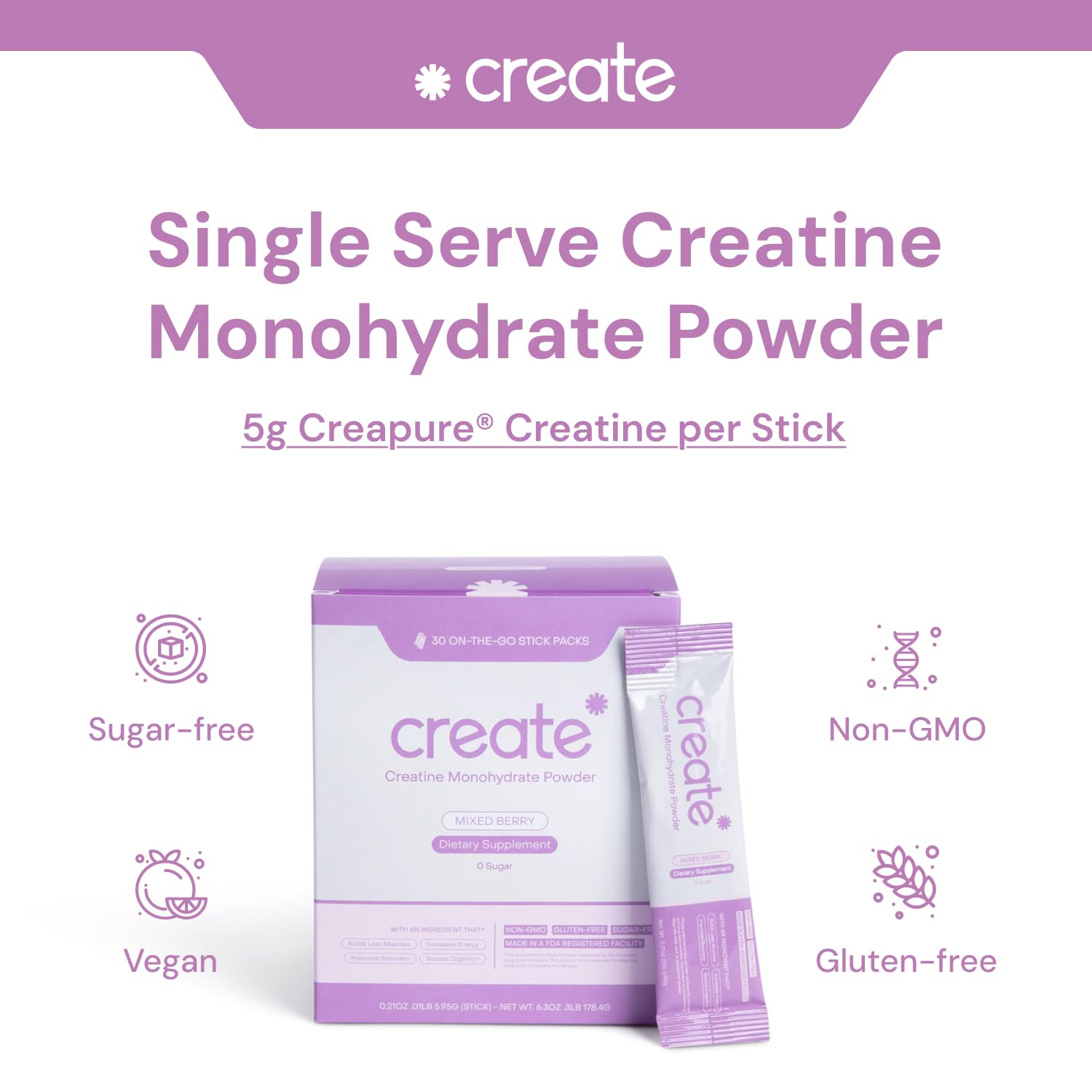Foto 3 pulgar | Monohidrato De Creatina En Polvo Create 5 G Creapure Mixed Berry - Venta Internacional.