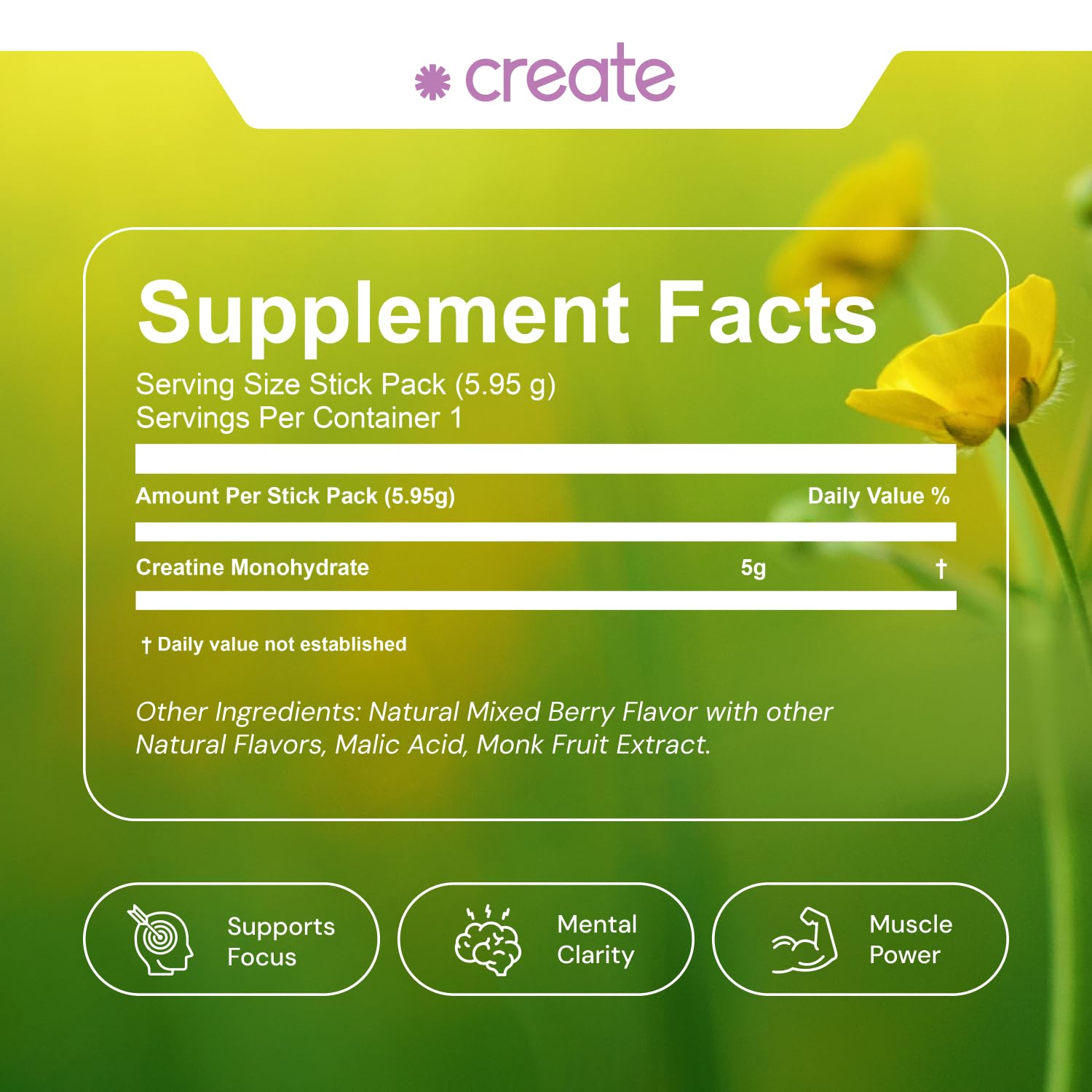 Foto 5 | Monohidrato De Creatina En Polvo Create 5 G Creapure Mixed Berry - Venta Internacional.