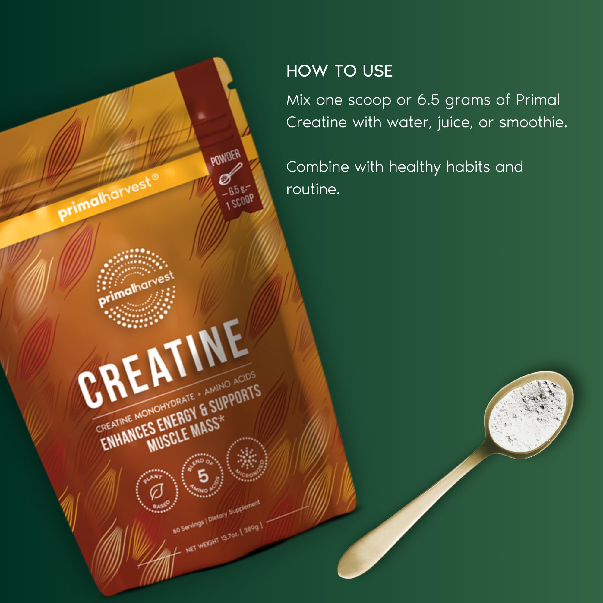Foto 4 pulgar | Suplemento De Creatina En Polvo Primal Harvest 300 G (60 Porciones) - Venta Internacional.