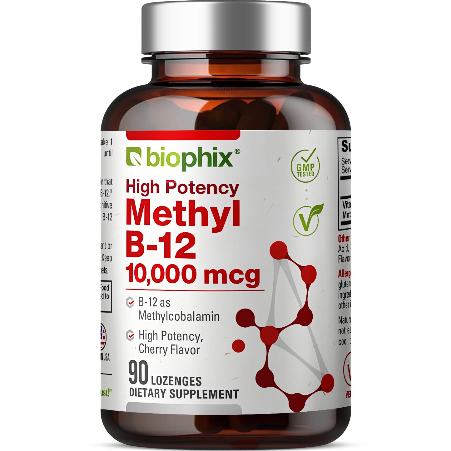 Foto 2 pulgar | Suplemento Biophix Methyl B-12 De 10,000 Mcg, 90 Pastillas Veganas - Venta Internacional.
